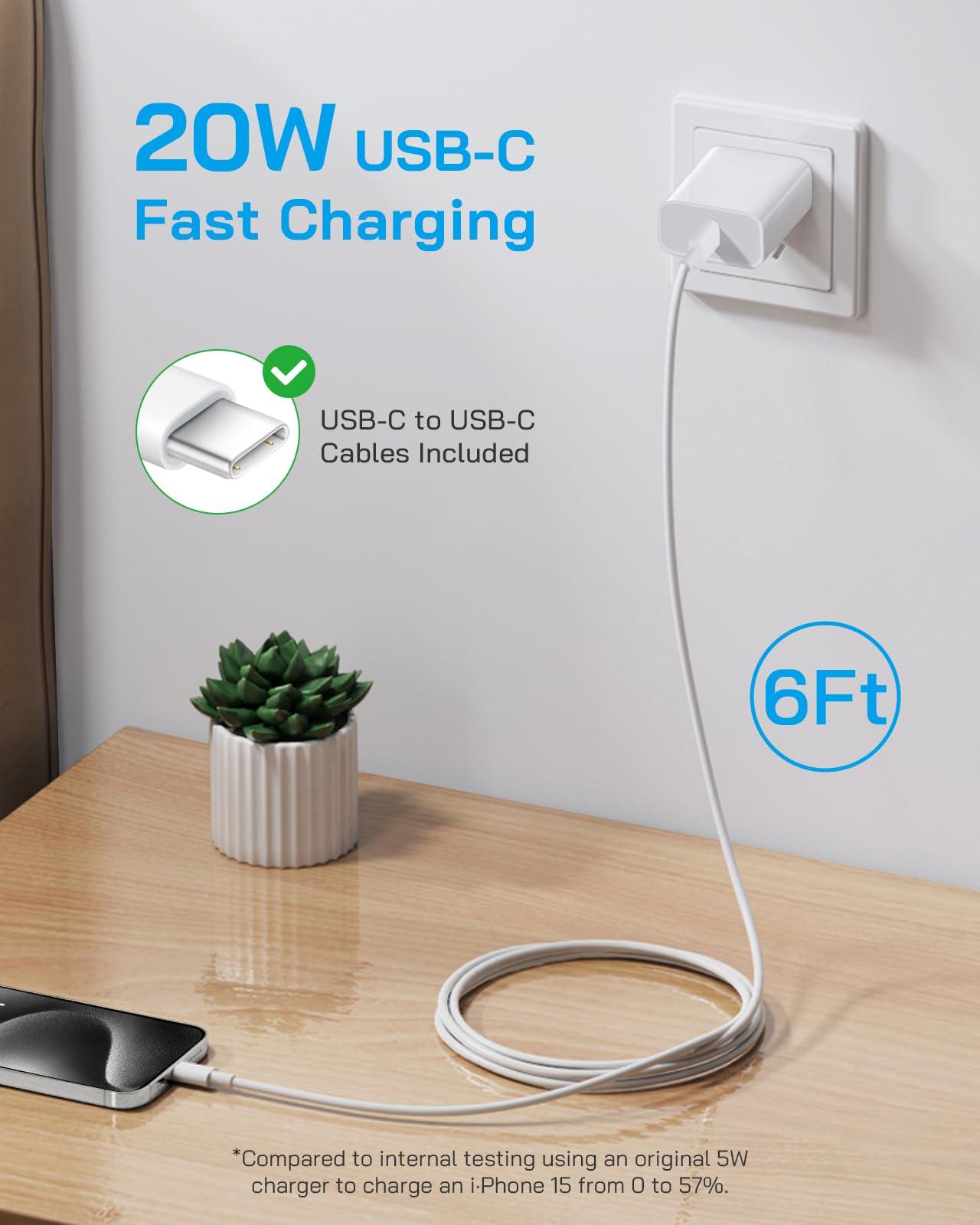 3 Pack iPhone 16 15 Charger Fast Charging, 20W USB C Charger Block with 6FT Type C to C Cables Compatible with i Phone 16/16 Plus/16 Pro Max/15/15 Plus/15 Pro Max, i Pad Pro 12.9"/11" - Image 4
