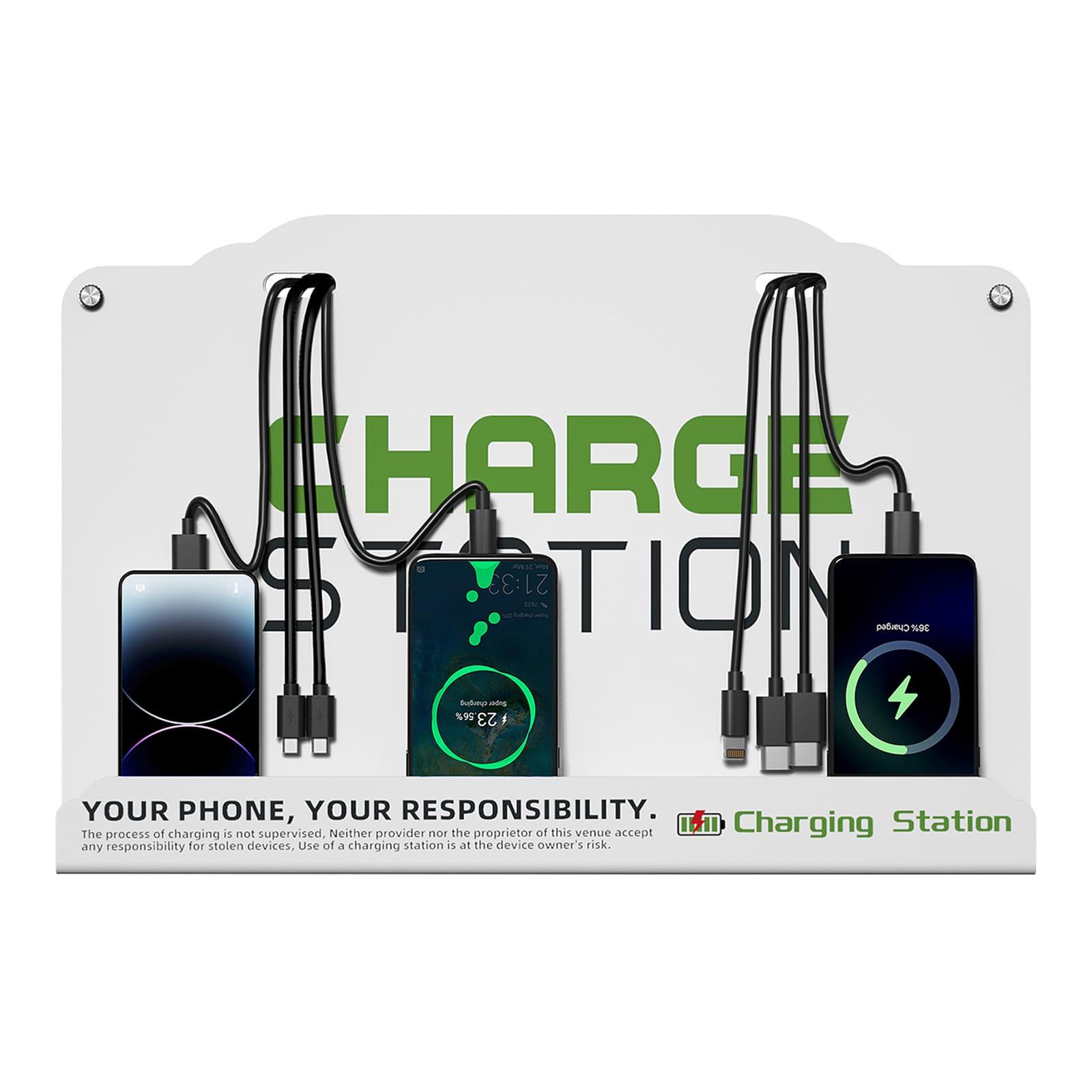 Wall Mount Cell Phone Charging Station for Famil Business Public Community | 8 Ports High Speed Cables | Compatible with iPad, Samsung, Android,Tablets and More