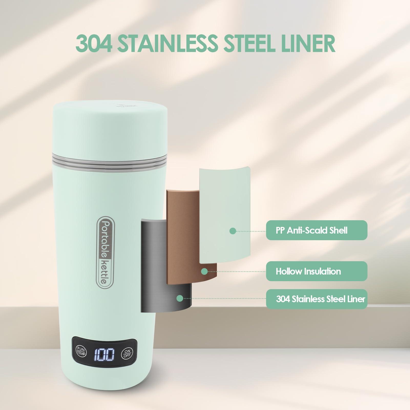 Travel Electric Kettle, 12oz Portable Water Boiler, 45/60/80/100℃ Temperature Control, Car Electric Travel Kettle, Portable Electric Kettle, 304 Stainless Steel Mini Hot Water - Image 6