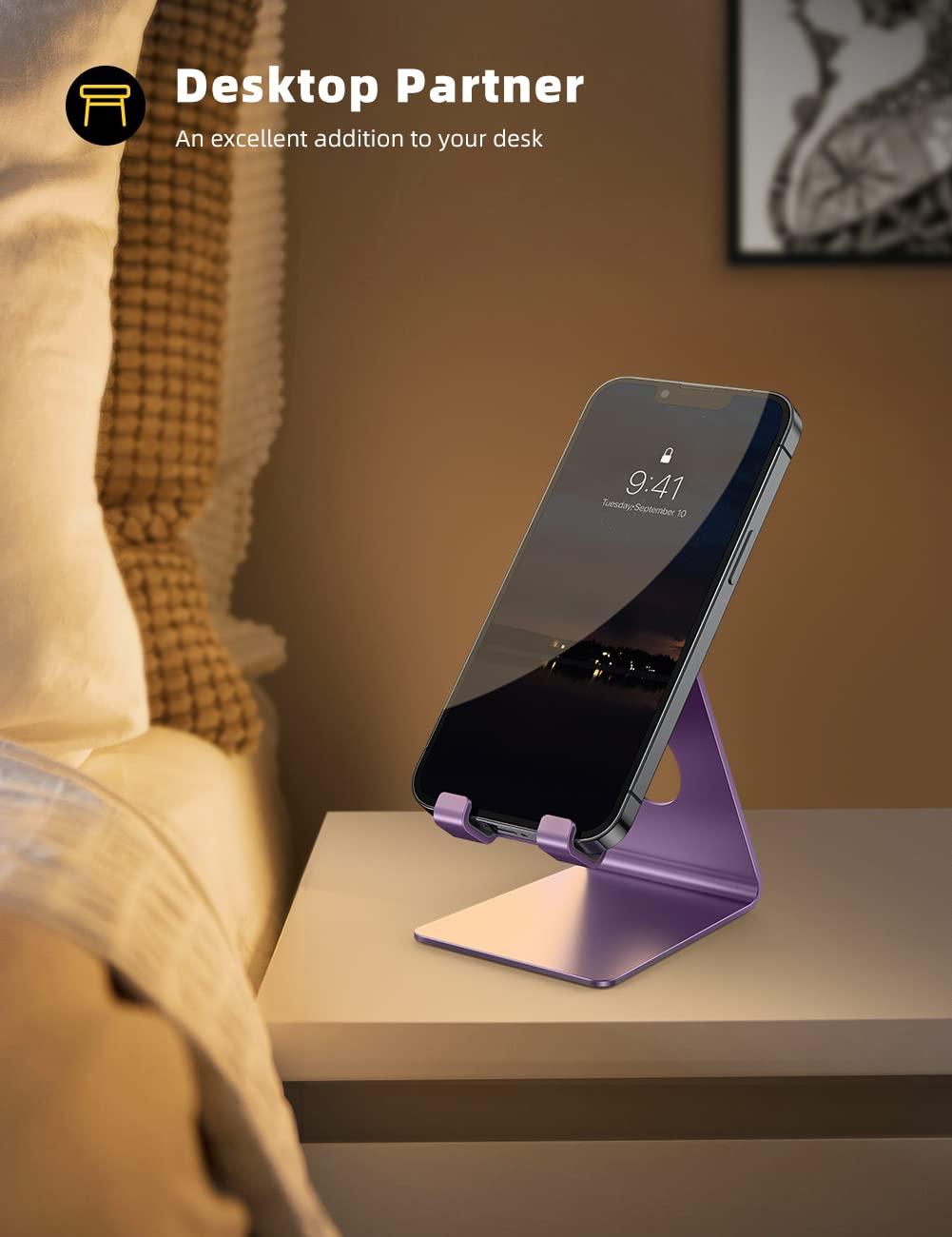 Lamicall Cell Phone Stand, Desk Phone Holder Cradle, Compatible with Phone 13 12 Mini 11 Pro Xs Max XR X 8 7 6 Plus SE, Smartphones Dock, Office Desktop Accessories - Purple - Image 4