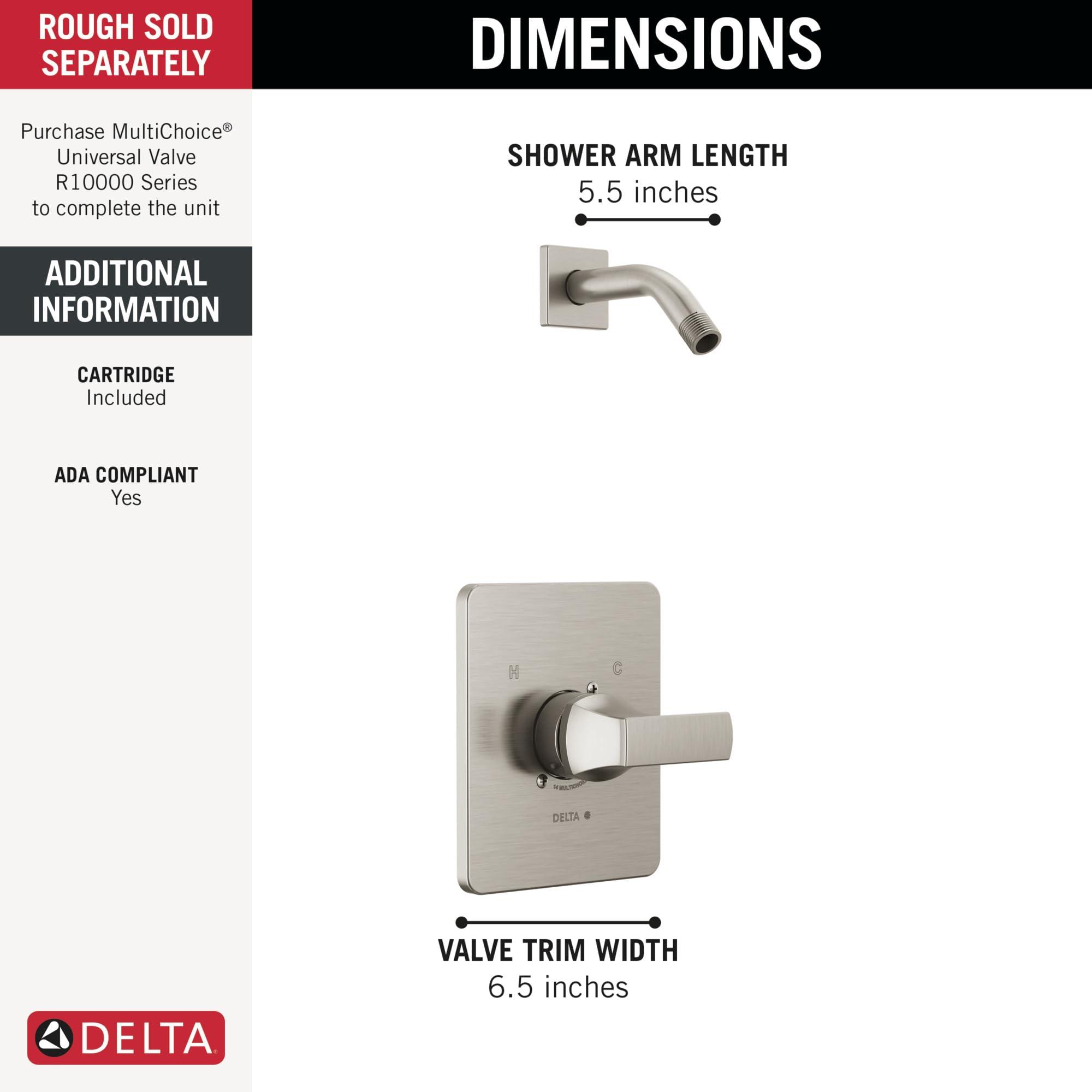 Delta Faucet Velum 14 Series Single-Function Brushed Nickel Shower Valve Trim Kit, Shower Handle, Delta Shower Trim Kit, Stainless T14237-SSLHD (Shower Head and Valve Not Included) - Image 2