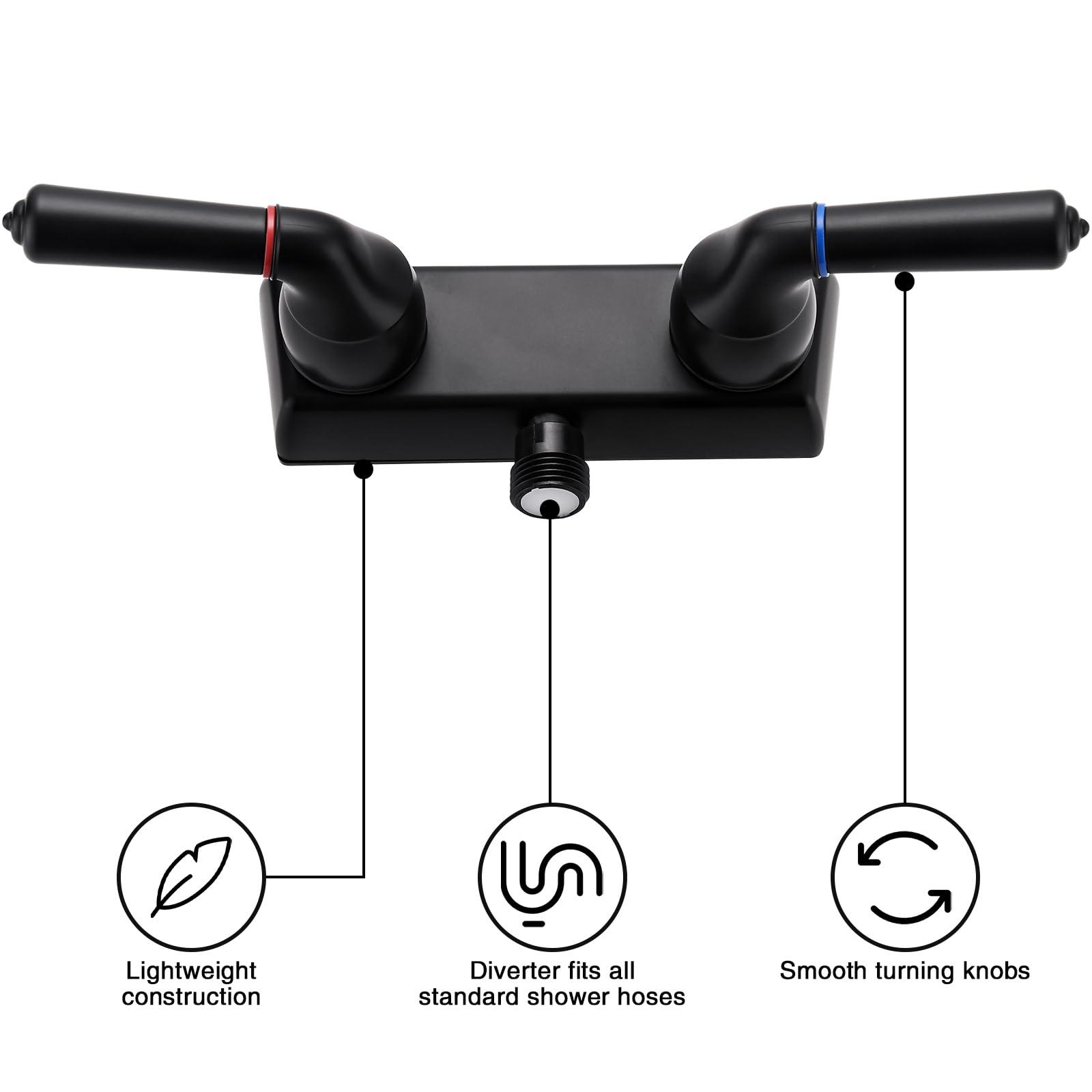 RV Shower Faucet - 4" Dual Lever Shower Valve Diverter with Hot/Cold Control, Leak-Proof and Rust-Proof ABS Construction for RV/Camper/Motorhome Bathroom (Indoor/Outdoor Use) Black - Image 3