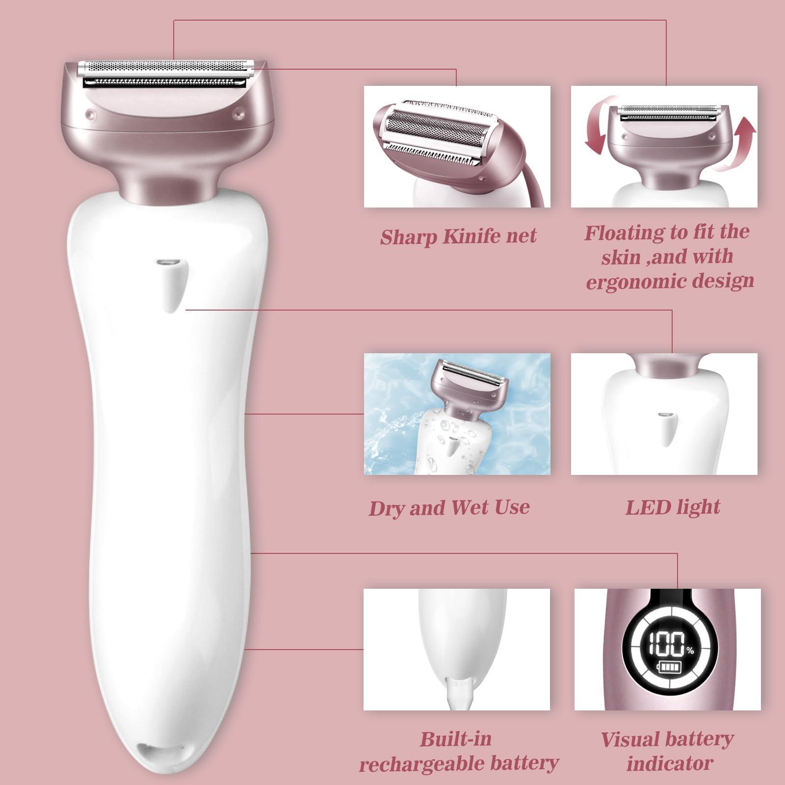 Akunbem Electric Shaver for Women for Legs Bikini Trimmer Electric Razors for Women Underarm Public Hairs Rechargeable Womens Shaver Wet Dry Use Painless Cordless with Detachable Head (Pink) - Image 7