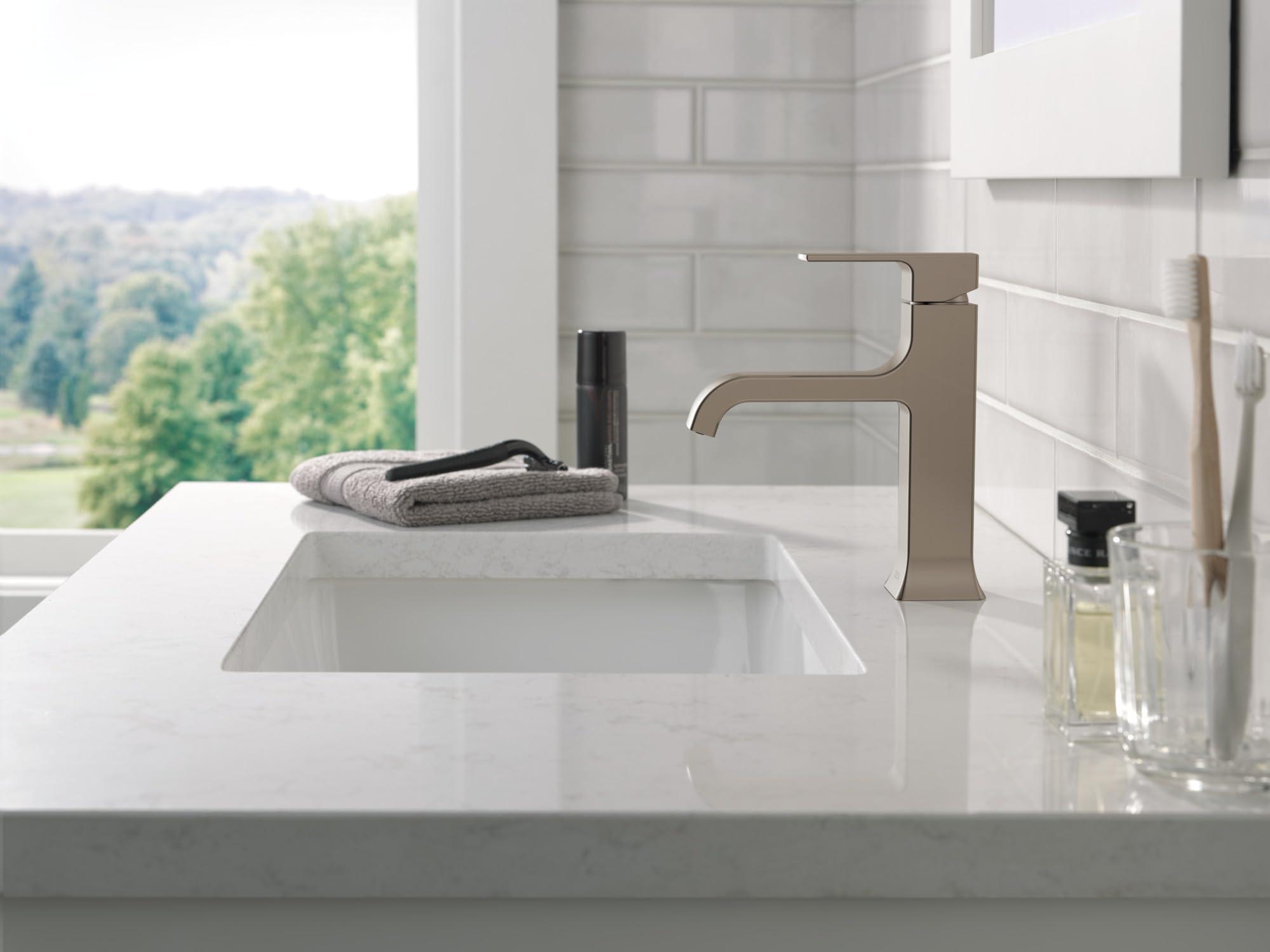Delta Faucet Velum Curved Spout Single Hole Bathroom Faucet, Brushed Nickel Bathroom Sink Faucet, Single Handle Bathroom Faucet, Bath Faucet, Pop-Up Drain Assembly, Stainless 539-SSMPU-DST - Image 2