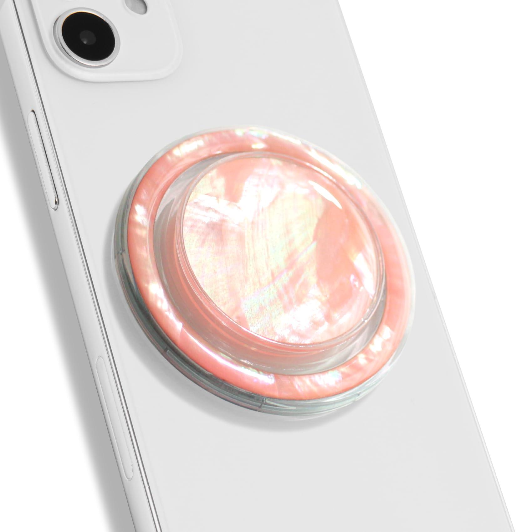 OnTheGrip Cute Natural Seashell Design Round Shape Collapsible Mobile Phone Grip Stand Holder for Smartphone Tablet Cell Phone Accessory (Magnetic Type, Peach)