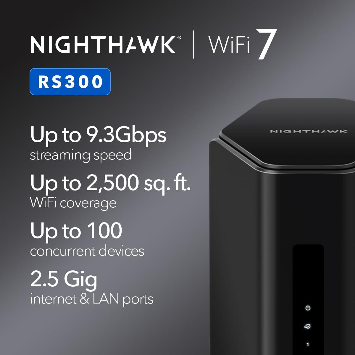 NETGEAR Nighthawk Tri-Band WiFi 7 Router (RS300) - Security Features, BE9300 Wireless Speed (up to 9.3Gbps) - Covers up to 2,500 sq. ft., 100 Devices - 2.5 Gig Internet Port - Image 2