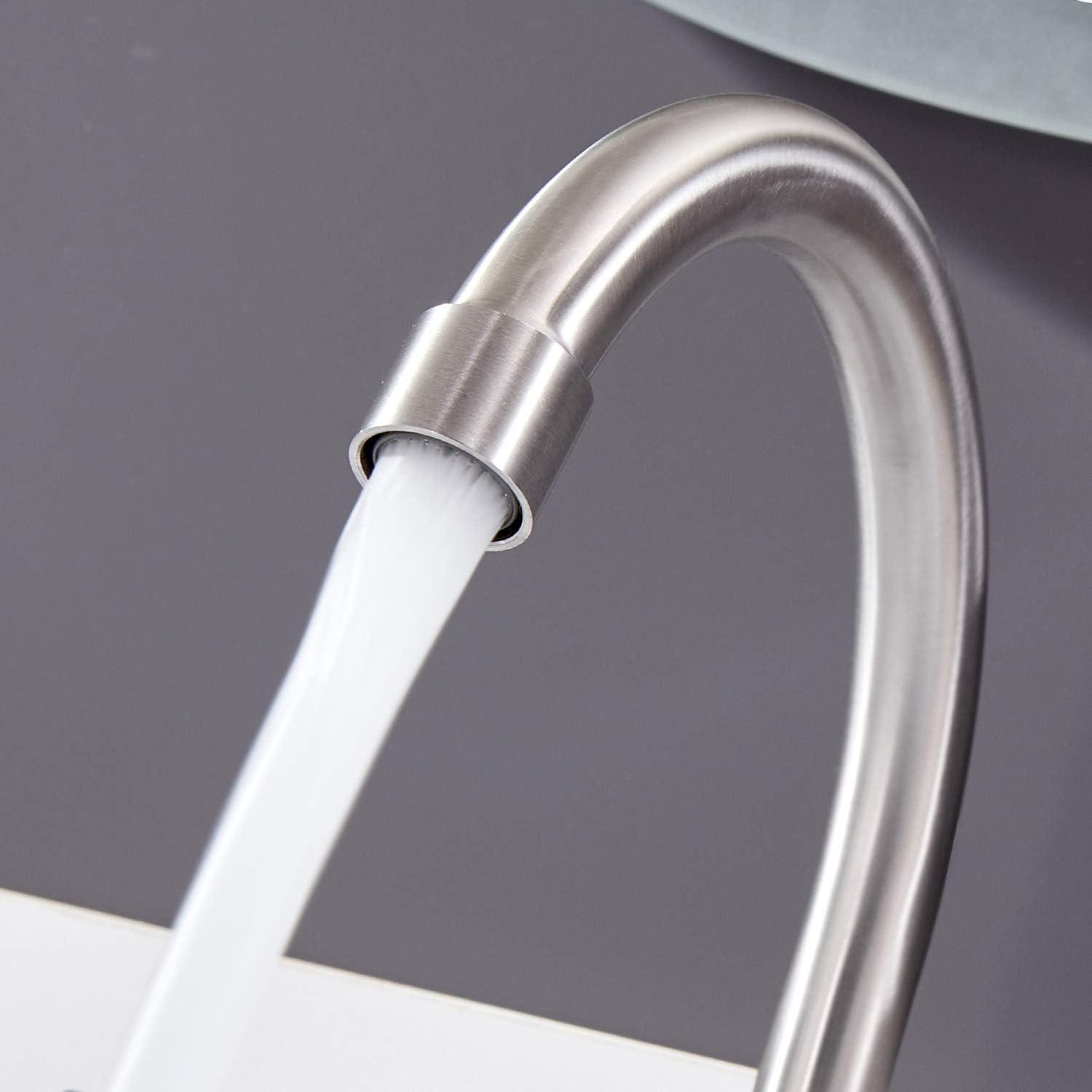 Brushed Nickel Bathroom Faucet, 2 Handle Bathroom Sink Faucets Centerset, 360° Swivel High-Arc Spout Modern 4 inch Bath Faucet for Vanity Lavatory with Pop-up Drain & Water Hoses - Image 8