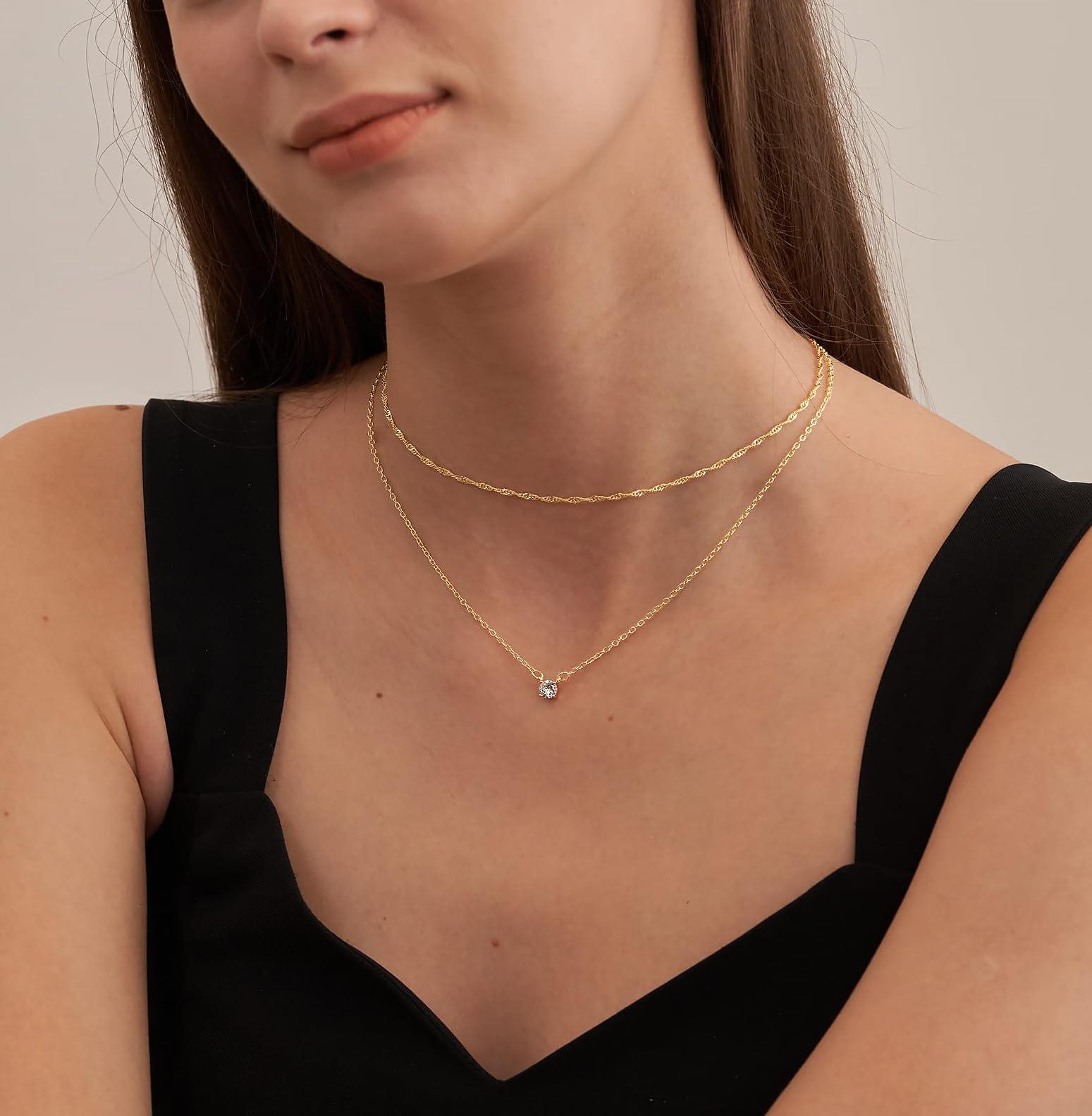 Tewiky Diamond Necklaces for Women, Dainty 14k Gold/Sterling Silver Choker Necklace Simple Gold Plated CZ Jewelry Necklaces for Women Trendy Gifts - Image 3