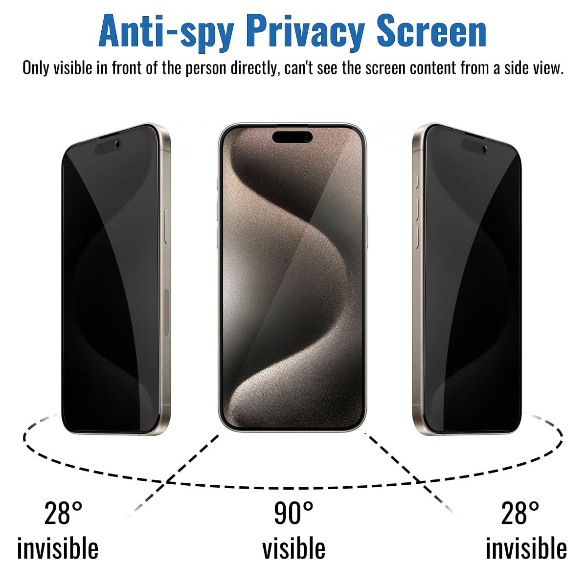 NEEPART 4 Pack Privacy Screen Protector for iPhone 15 Pro Max[6.7 inch], Sensor Protection, Dynamic Island Compatible, 9H Anti Spy Private Tempered Glass Film, Anti-Scratch, Case Friendly, Easy - Image 2