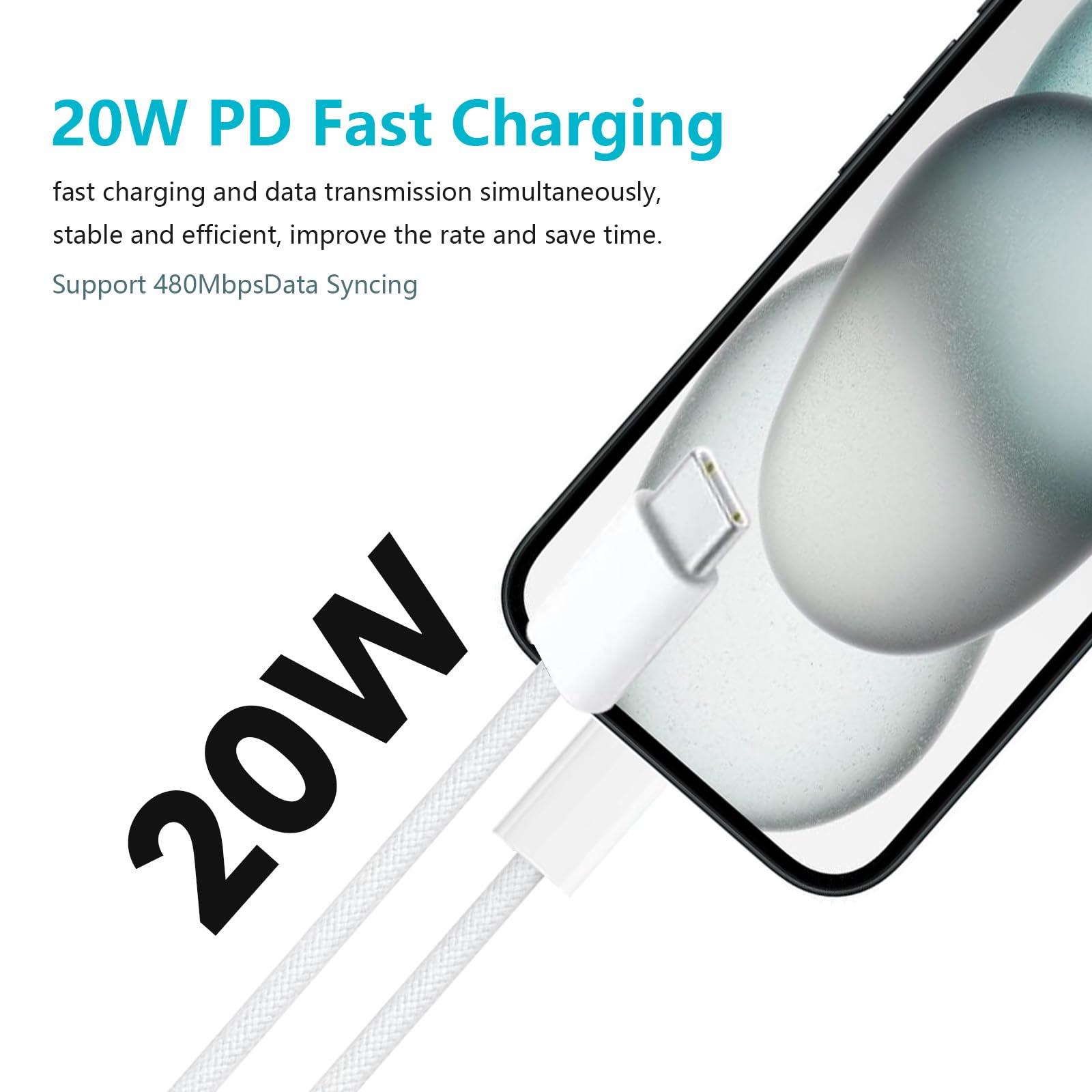 20W Type C Fast Wall Charger Block for iPhone 16e 16 15,AirPods 4 4th, AirPods Max 2024, AirPods Pro 2 2nd, iPad Pro 13/12.9, iPad Air 13 Generation,iPad 10th Tablet USB C to USB C Charging Cord Cable - Image 2