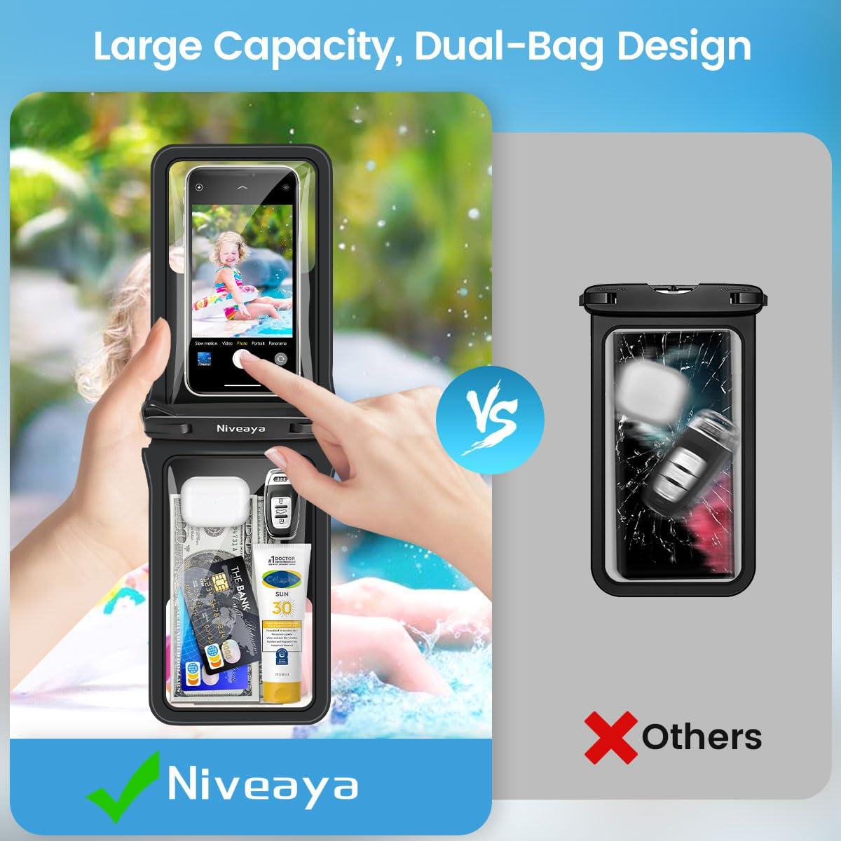 Niveaya Double Space Waterproof Phone Pouch - 2 Pack, Waterproof Phone Lanyard Case with iPhone 16/15/14/13/12 Pro Max up to 8.3", Phone Dry Bags for Vacation Beach Pool Kayak Cruise Travel Essentials - Image 4