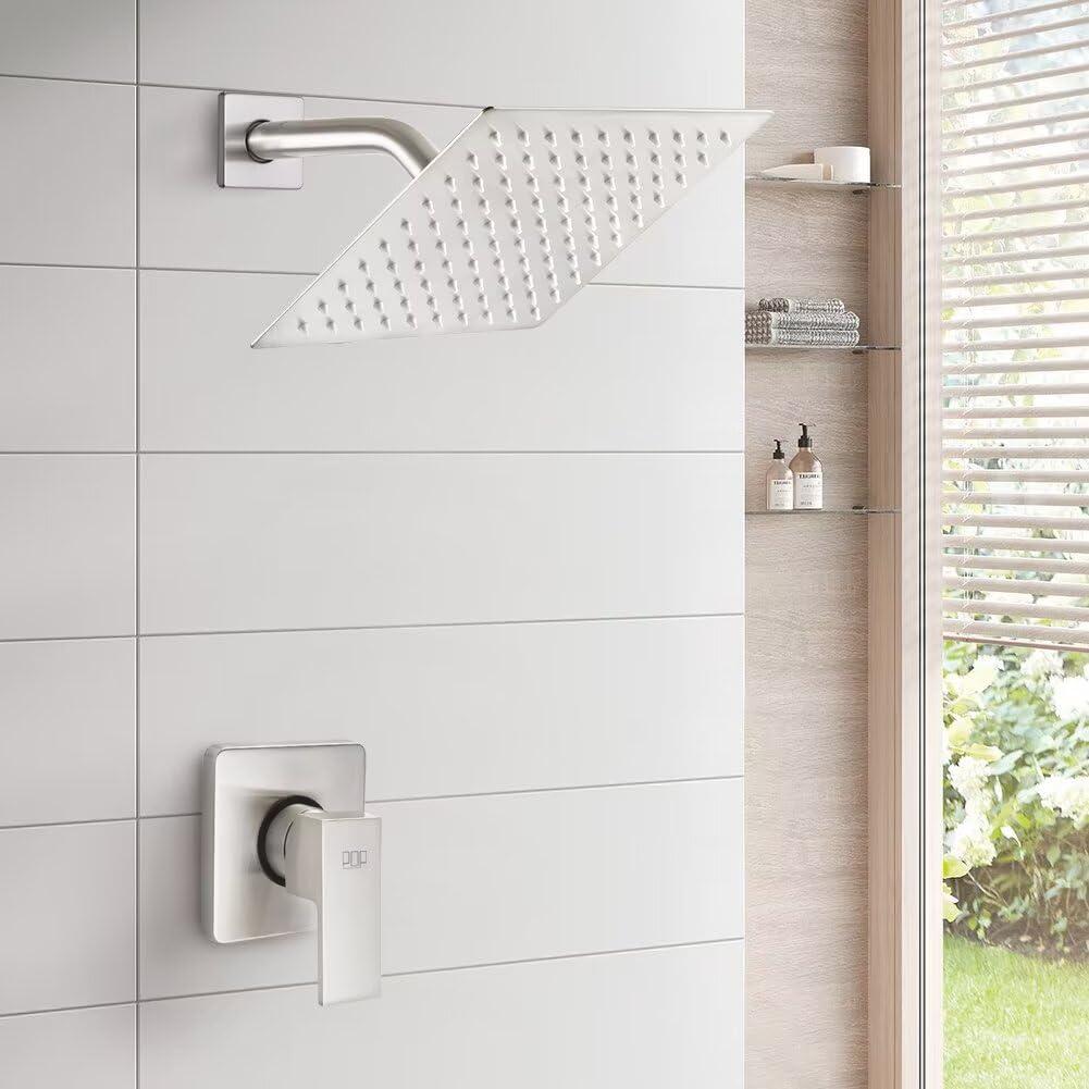 POP SANITARYWARE Shower Only Faucet Set Brushed Nickel, Bathroom Rain Mixer Shower Head Set Wall Mounted Rainfall Shower System Single Handle Shower Trim Kit with Rough-in Valve - Image 2