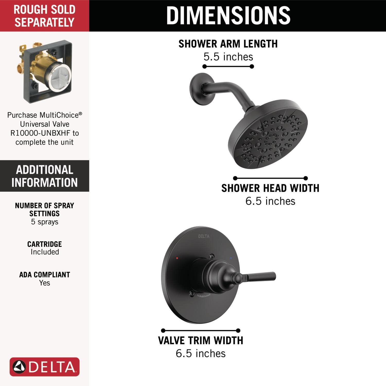 Delta T14235 Saylor Monitor 14 Series Single Function Pressure Balanced Shower Only - Less Rough-In Valve - Matte Black - Image 3