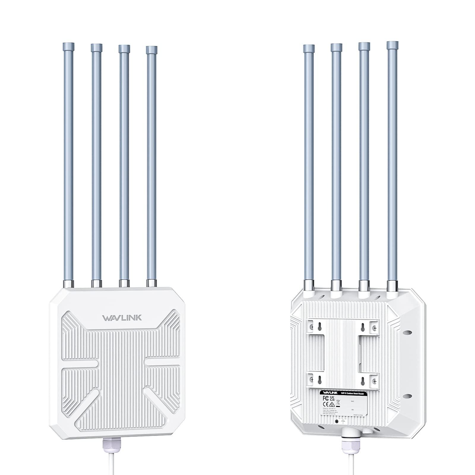 WAVLINK Outdoor WiFi 6 Wireless Access Point, AX1800 WiFi 6 Extender Long Range, Support Active PoE, 4x8dBi Antennas,Work with Starlink/Repeater/Router,IP67,Up to 128 Devices for Farm,Yard,RV,Campsite
