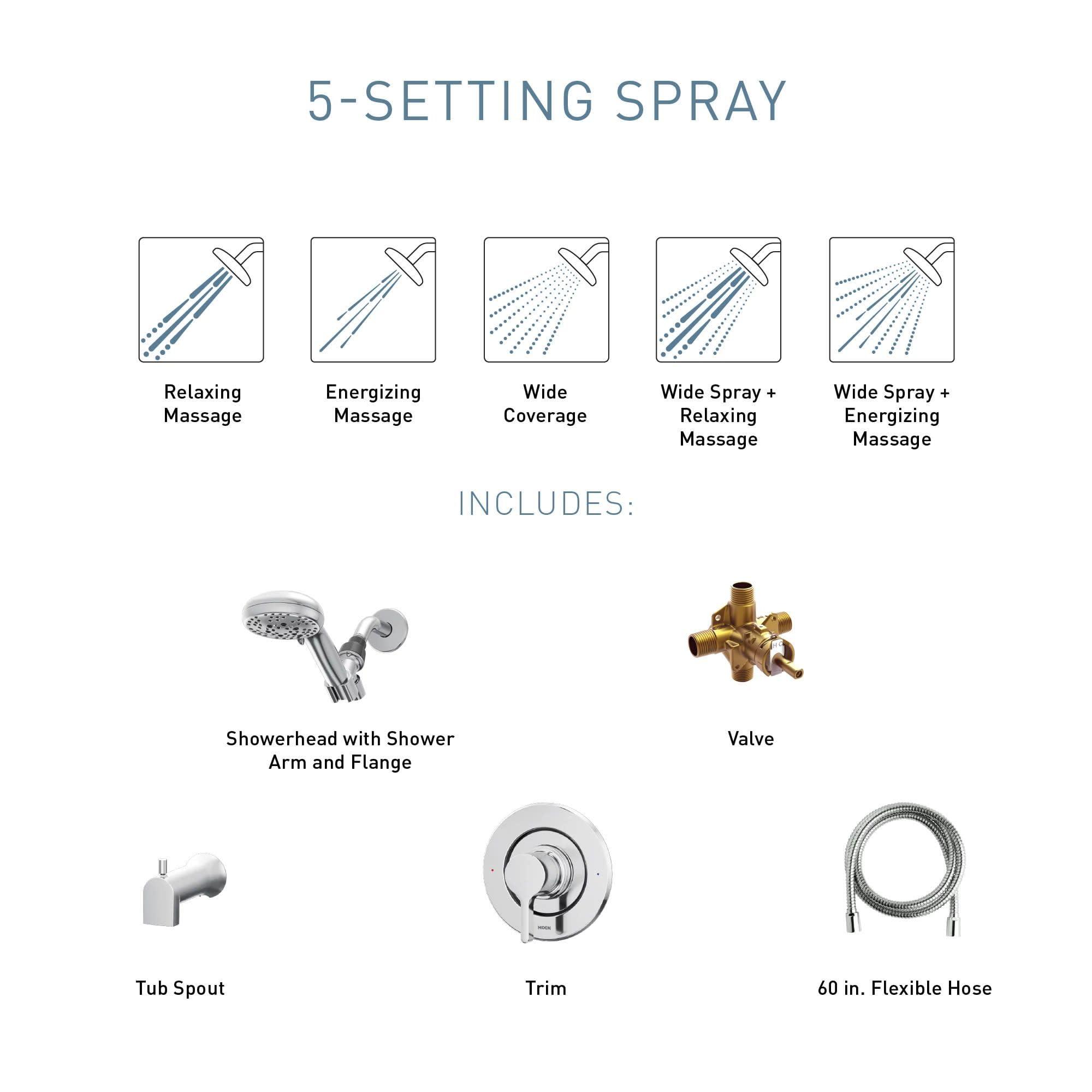 Moen Beric Spot Resist Nickel Single Handle Modern Tub and Shower Faucet with Handshower, Valve Included, 82775SRN - Image 5