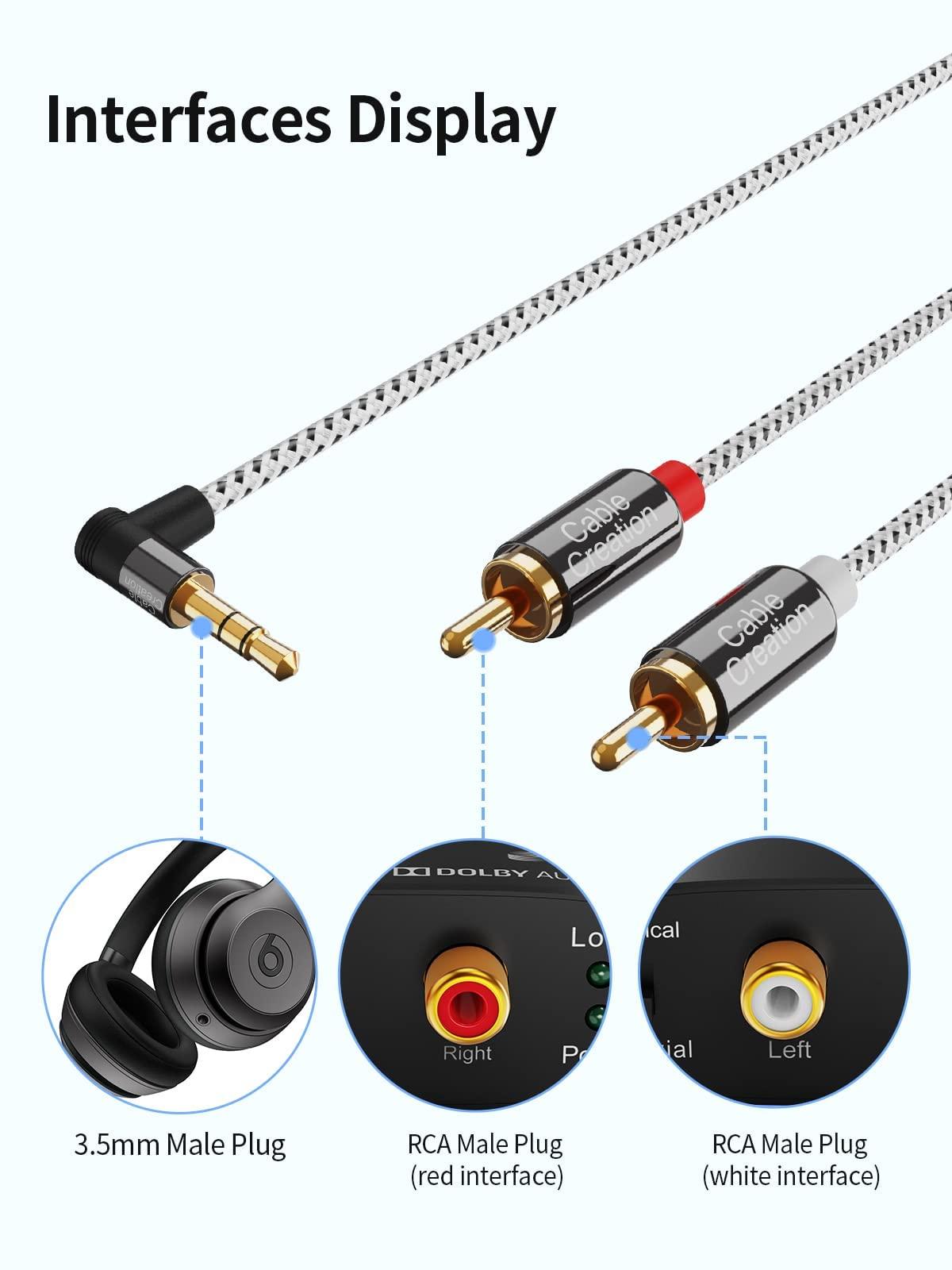 CableCreation 3.5mm to RCA Cable, Angle 3.5mm Male to 2RCA Male Auxiliary Stereo Audio Y Splitter Gold-Plated for Smartphones, MP3, Tablets, Speakers, Echo Dot, Home Theater, HDTV, 10FT/3M - Image 3