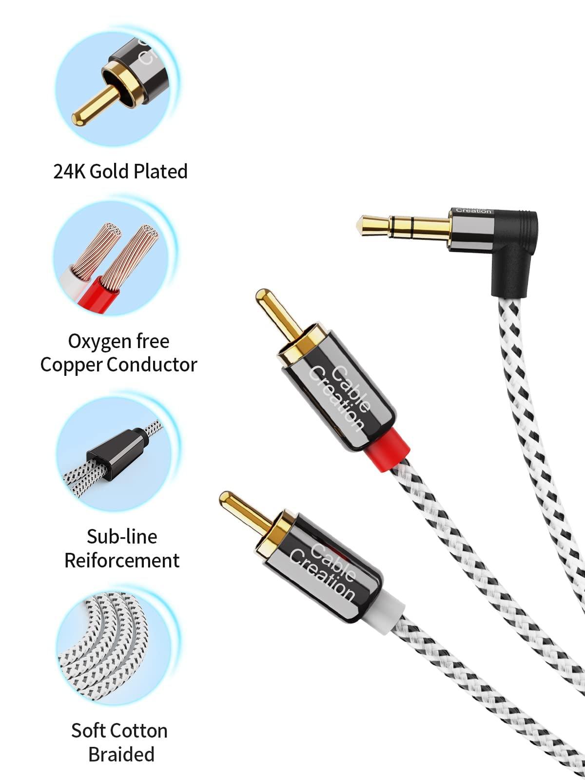 CableCreation 3.5mm to RCA Cable, Angle 3.5mm Male to 2RCA Male Auxiliary Stereo Audio Y Splitter Gold-Plated for Smartphones, MP3, Tablets, Speakers, Echo Dot, Home Theater, HDTV, 10FT/3M - Image 4