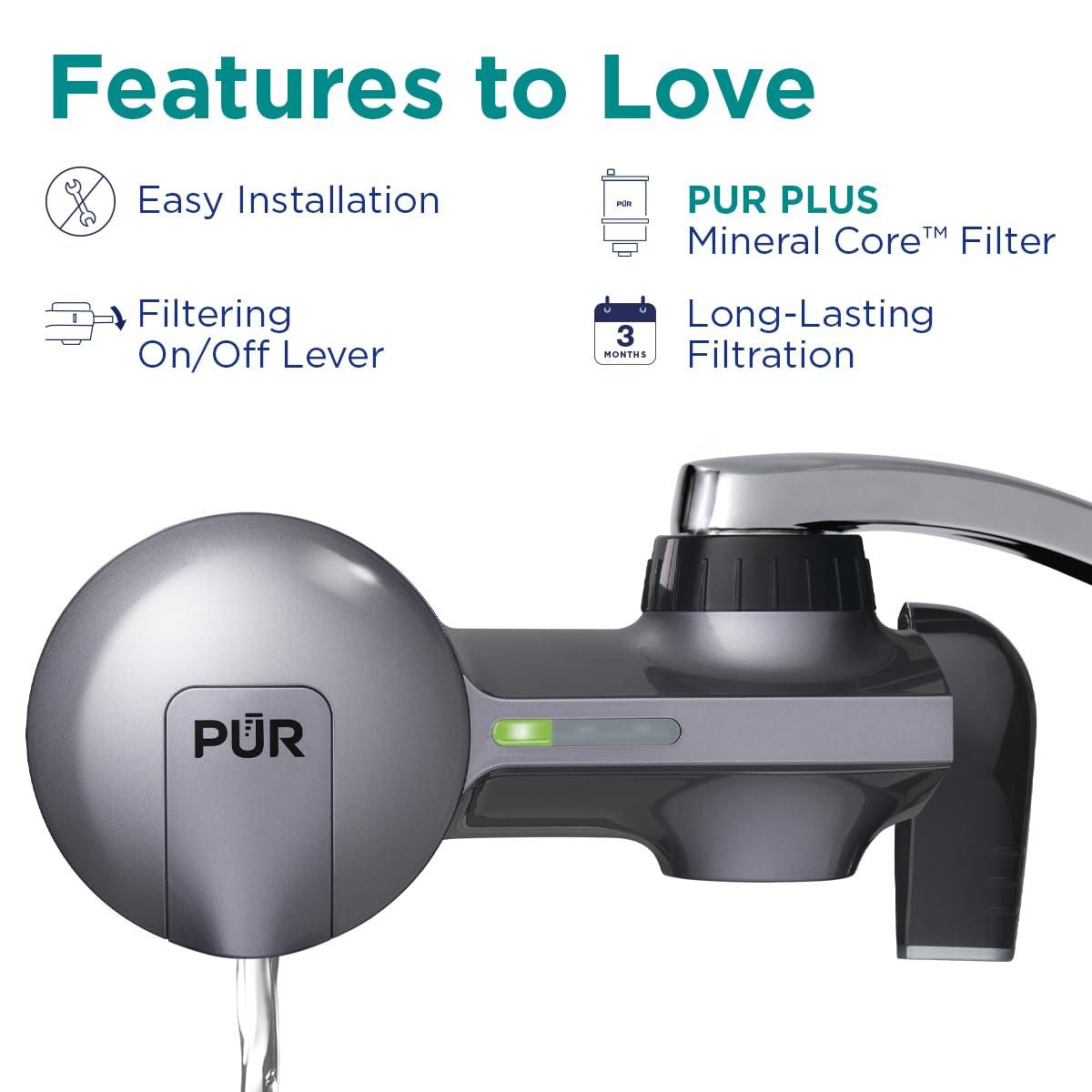 PUR PLUS Horizontal Faucet Mount Water Filtration System with 3-in-1 Lead Reducing Filter for Great-Tasting Filtered Tap Water, Lasts 100 Gallons, Fits Most Kitchen or Bathroom Faucets, Metallic Grey - Image 4