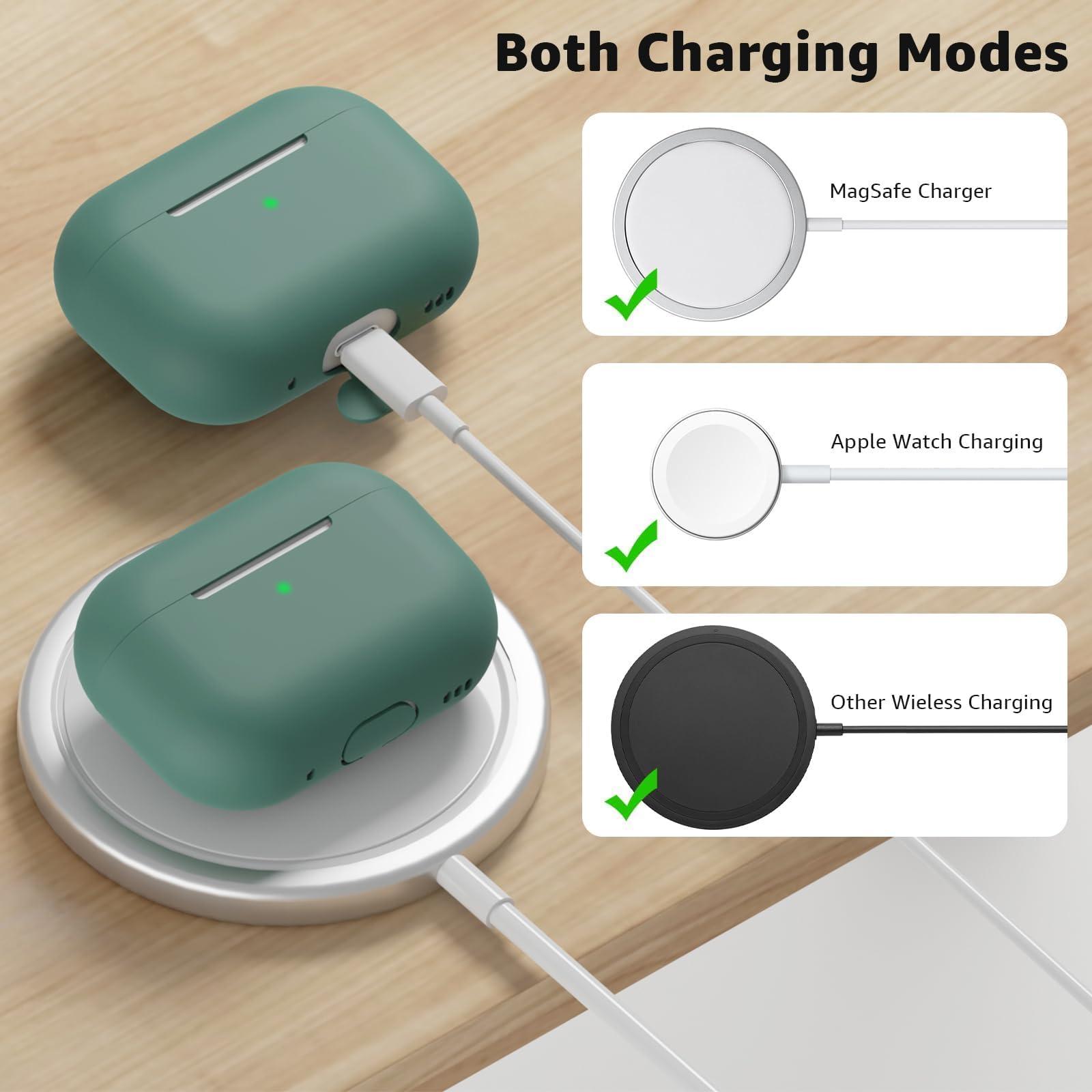 Tandoler Compatible with Airpods Pro 2 Case, Soft Silicone Skin Cover Protective Cases with Cleaner kit and Lanyard Compatible for AirPod Pro 2nd Generation, Front LED Visible-Pine Green - Image 4