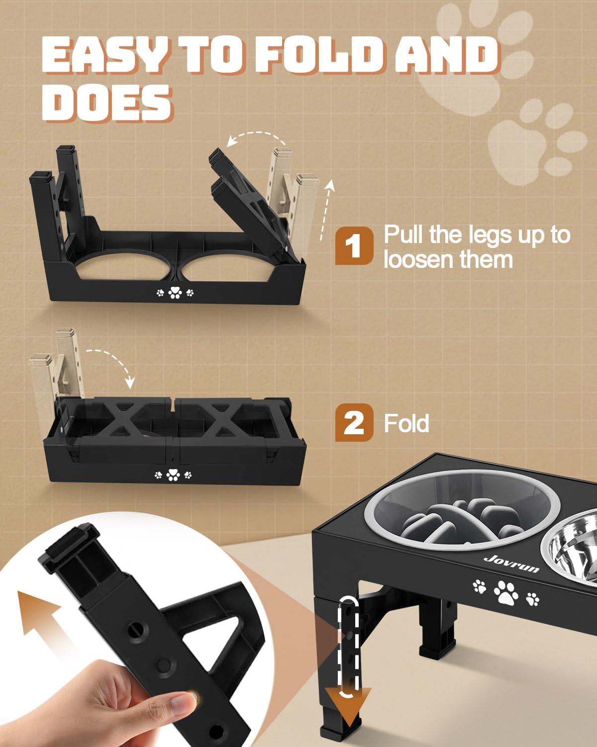 Jovrun Elevated Dog Bowls, Dog Feeder with 2 Stainless Steel Dishes &1 Slow Feeder Bowl, 5 Heights Adjustable Raised Stand for Medium Large, Food Dishes with Non-Slip Feet - Image 6