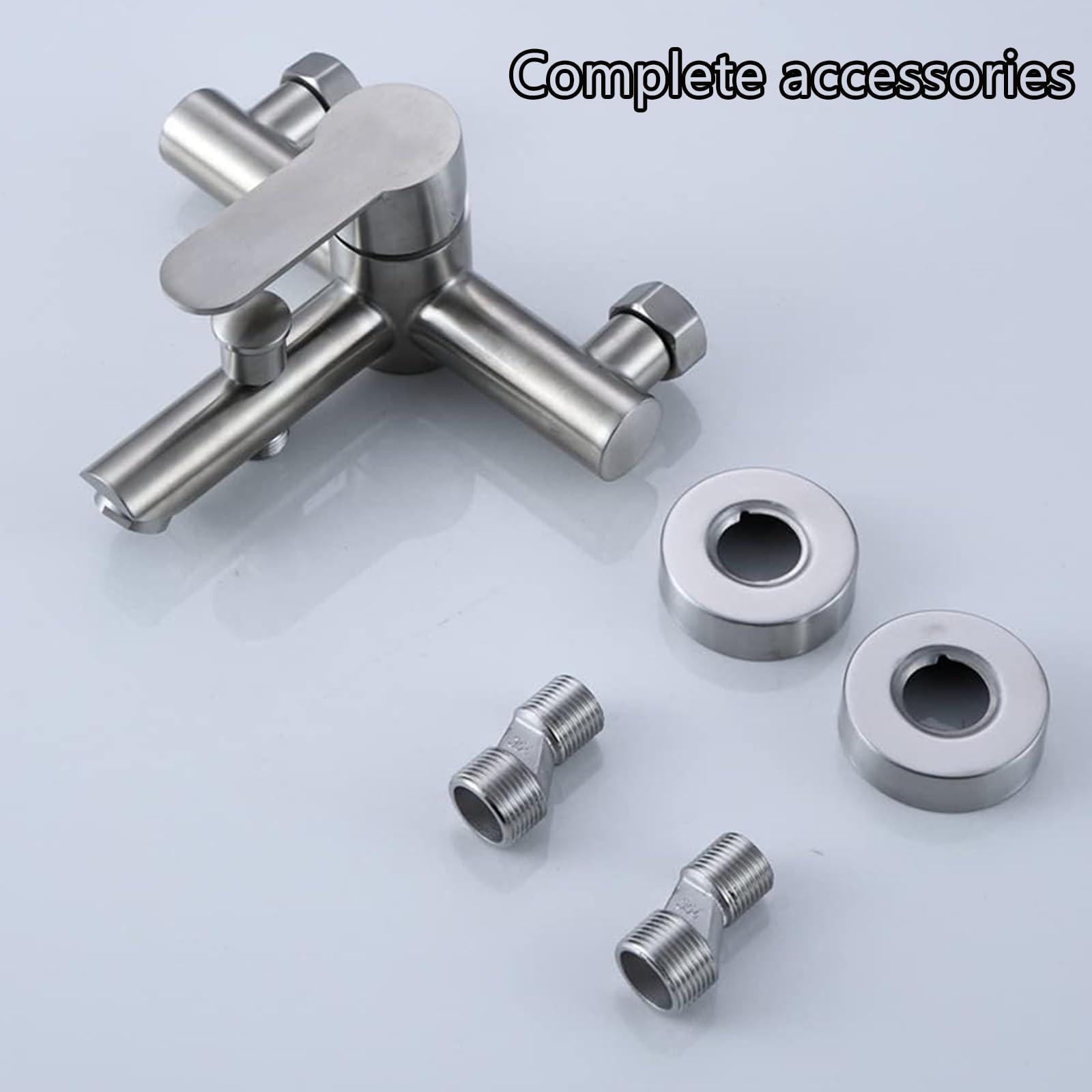Stainless Steel Bathroom Exposed Shower Tub Faucet Wall-Mounted Shower Mixer Taps, Brushed Nickel Two Spout Manual Control Valve Switch Tap Bathroom Tub Filler - Image 7