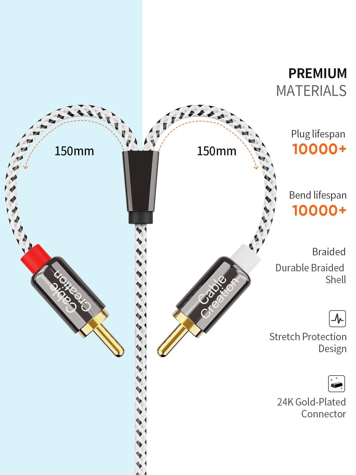 CableCreation 3.5mm to RCA Cable, Angle 3.5mm Male to 2RCA Male Auxiliary Stereo Audio Y Splitter Gold-Plated for Smartphones, MP3, Tablets, Speakers, Echo Dot, Home Theater, HDTV, 10FT/3M - Image 6