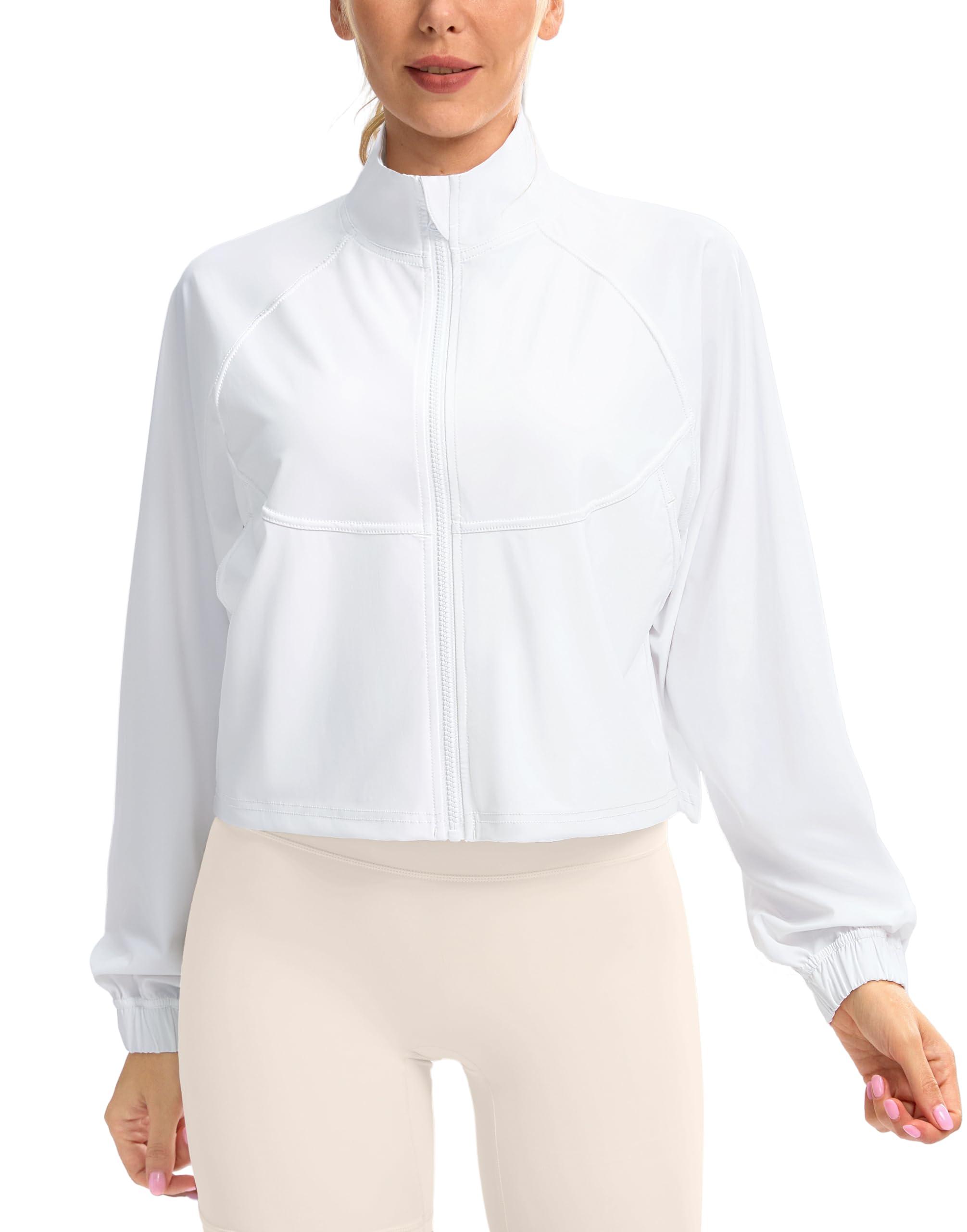 Women's Athletic Workout Jacket Lightweight UPF 50+ Long Sleeve Sun Protection Shirts Zip Up Cropped Sun Jacket Hiking Tops