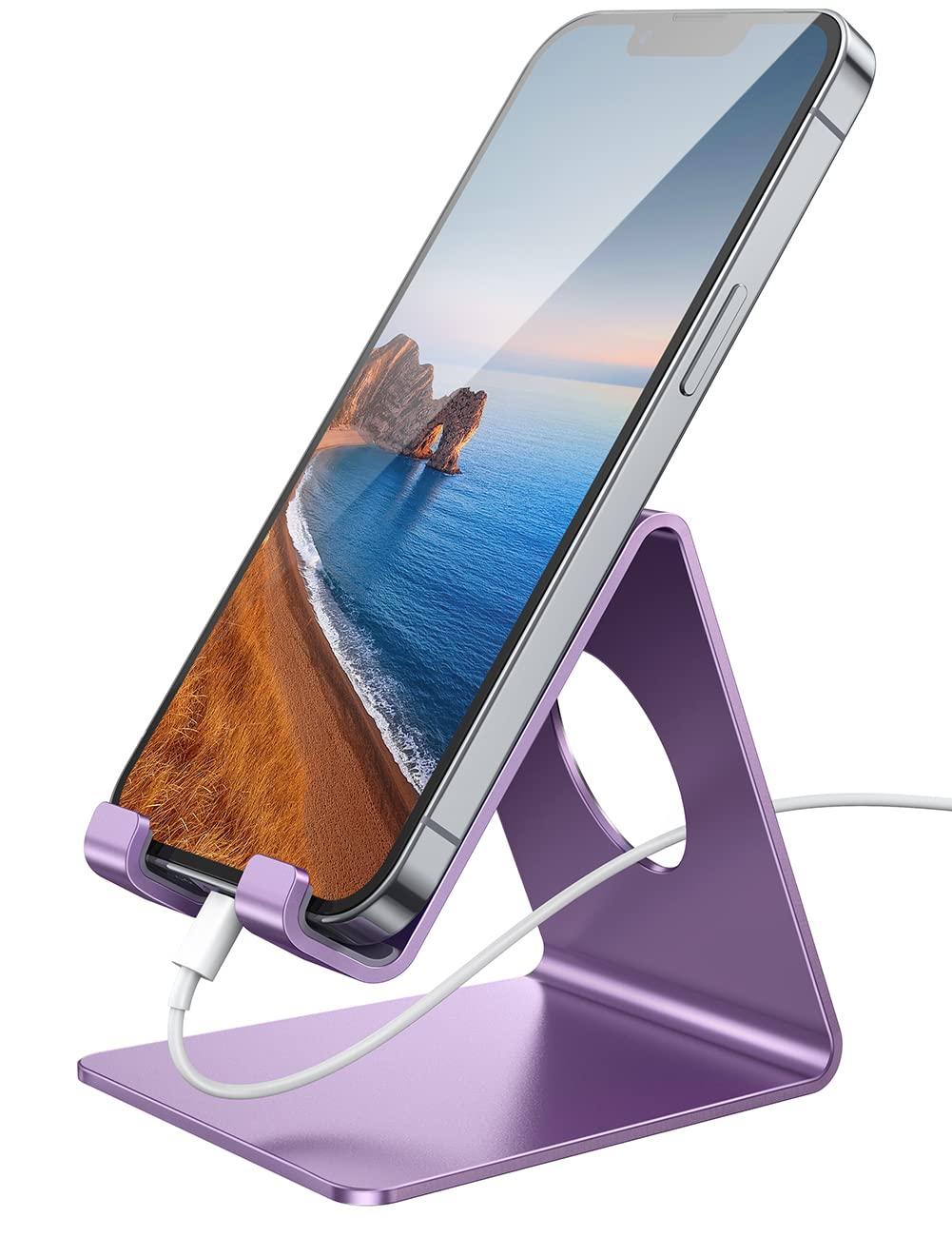Lamicall Cell Phone Stand, Desk Phone Holder Cradle, Compatible with Phone 13 12 Mini 11 Pro Xs Max XR X 8 7 6 Plus SE, Smartphones Dock, Office Desktop Accessories - Purple