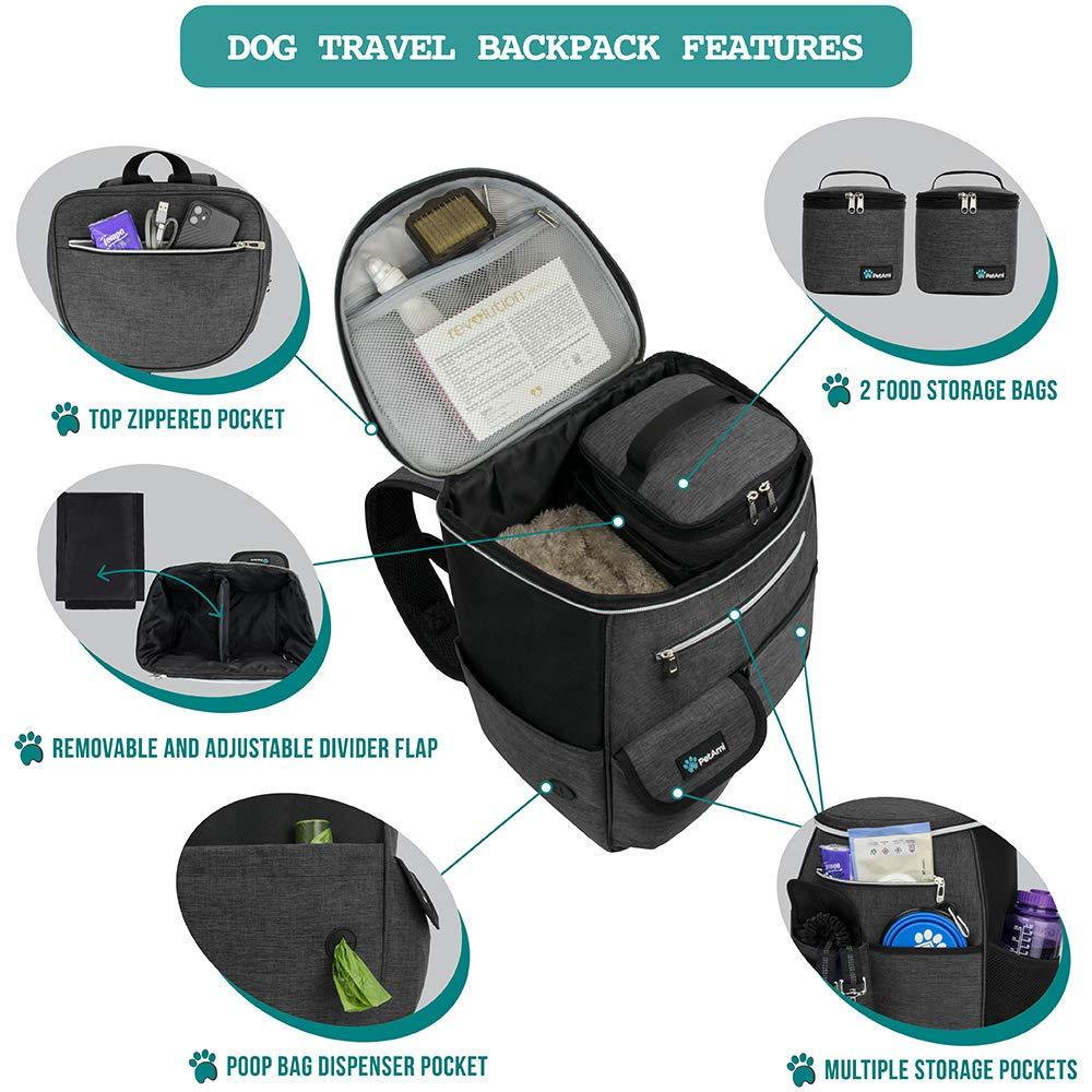 PetAmi Dog Travel Bag Backpack, Airline Approved Dog Bags for Traveling, Puppy Diaper Bag Supplies, Pet Camping Essentials Hiking Accessories Dog Mom Gift, Food Container, Collapsible Bowls, Dark Gray - Image 3