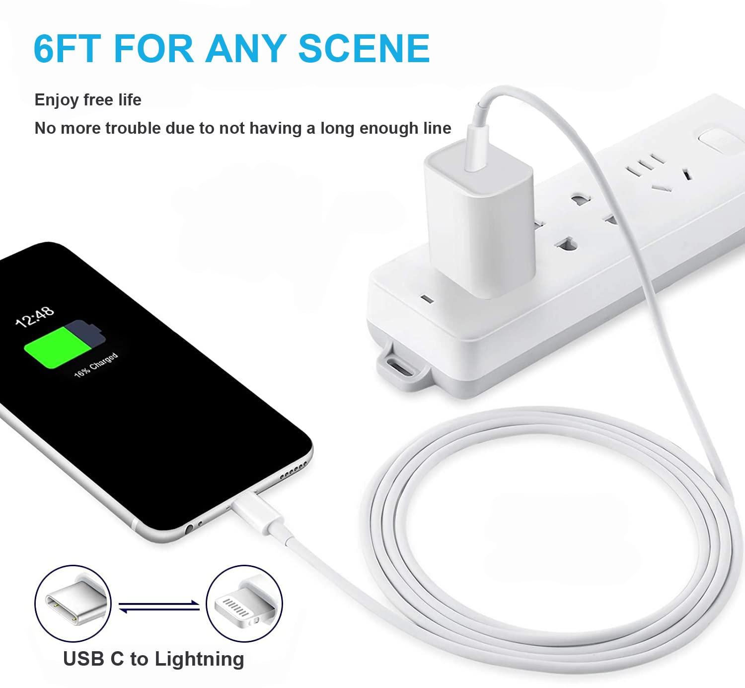 iPhone Charger Fast Charging,Fast Charger iPhone 20W PD 6FT USB C Wall Plug Type C i Phone Fast Charging Power Adapter Lightning Cable Cord for Phone 14 ProMax/13 Mini/12/11/XS/Max/XR/X/8 Plus/SE,iPad - Image 3