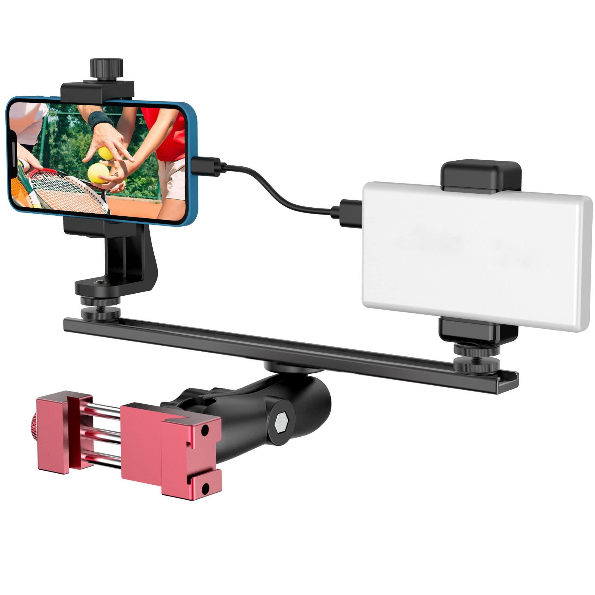 Smartphone Fence Mount - Tennis Camera Fence Mount, Phone Camera Holder for Gopro,insta360 X5,Cell Phone, Mevo Start for Tennis & Pickleball Training,Softball, Baseball,with Recording While Charging