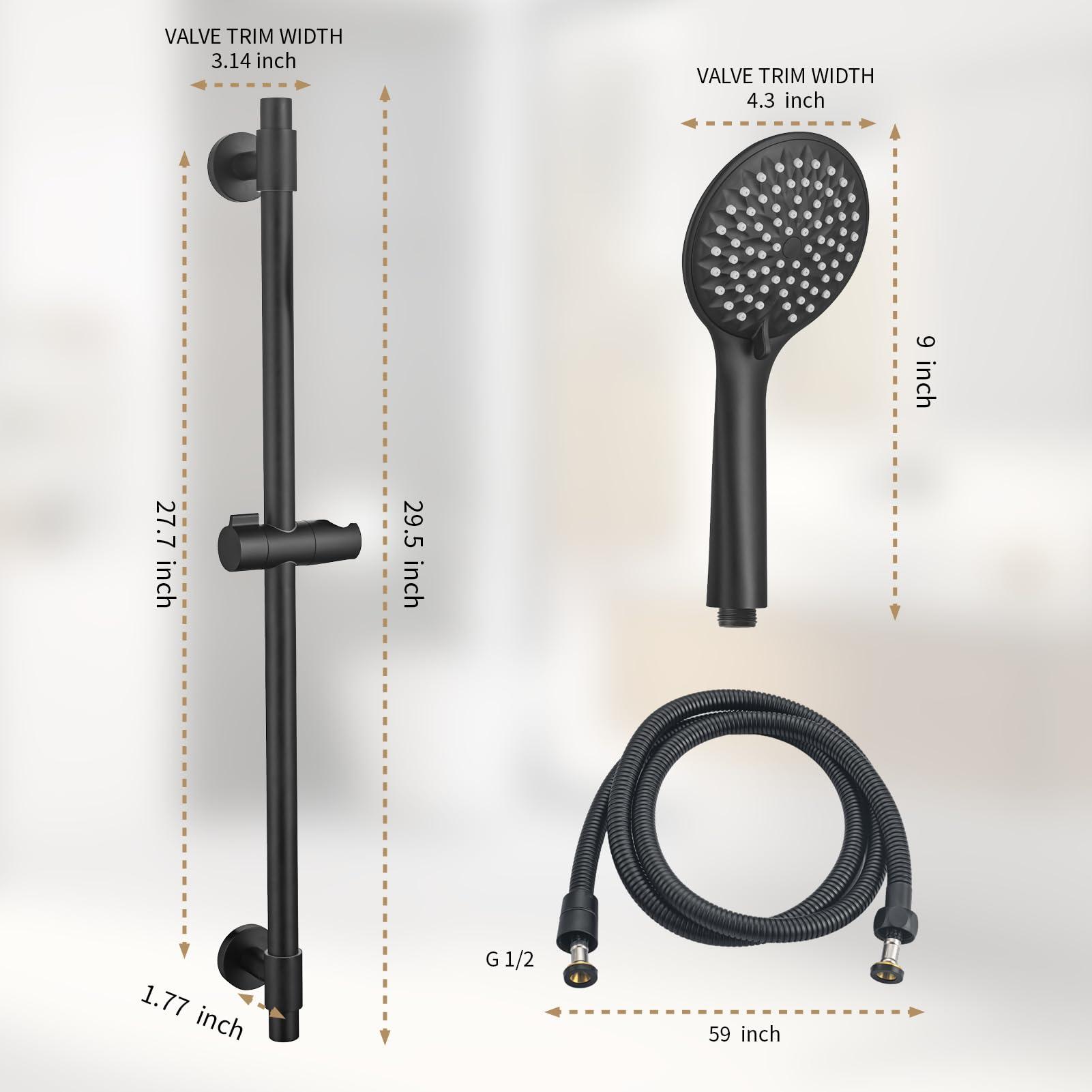 YSNOL Adjustable Shower Slide Bar with 5-Function Handheld Shower Head, Stainless Steel Grab Slide Bar Combo with Extra Hose (Matte Black) - Image 6