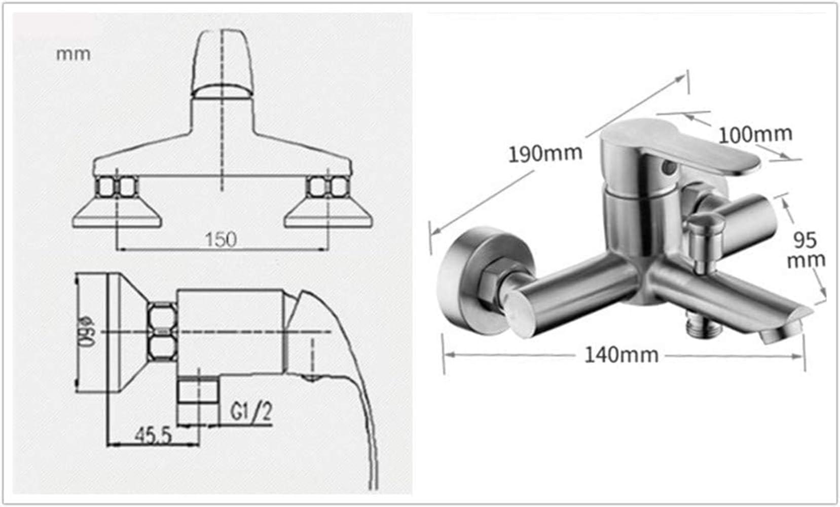 Stainless Steel Bathroom Exposed Shower Tub Faucet Wall-Mounted Shower Mixer Taps, Brushed Nickel Two Spout Manual Control Valve Switch Tap Bathroom Tub Filler - Image 5