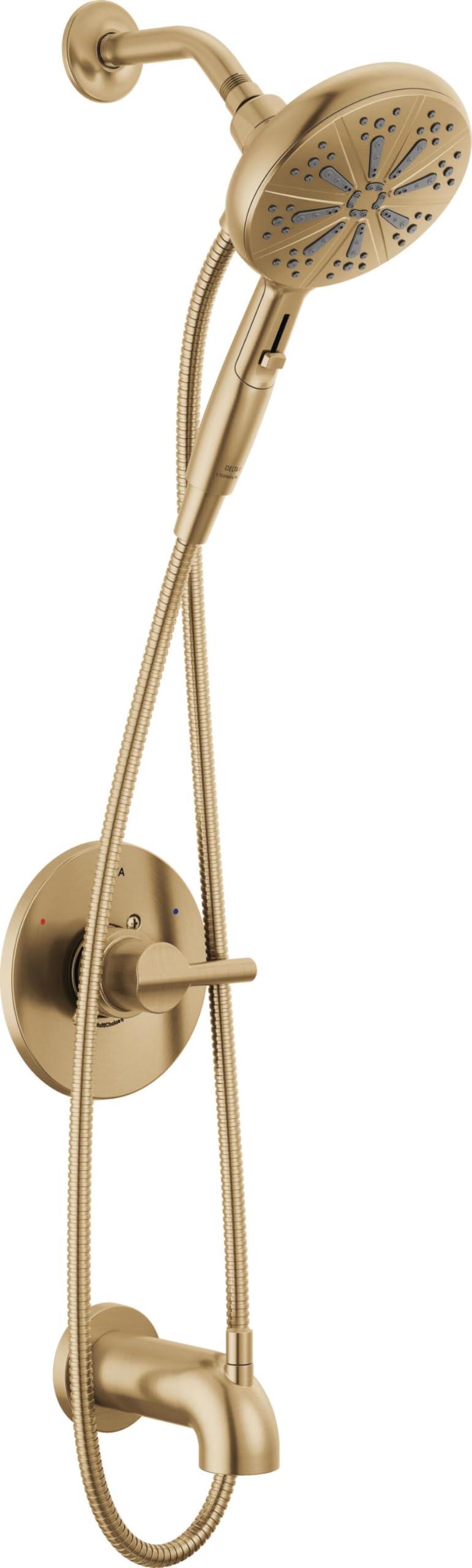 Delta Faucet Nicoli 14 Series Single-Handle Tub and Shower Trim Kit, Gold Shower Faucet with 6-Spray H2Okinetic Hand Held Shower Head with Hose, Champagne Bronze 144749-CZ-HS (Shower Valve Included)