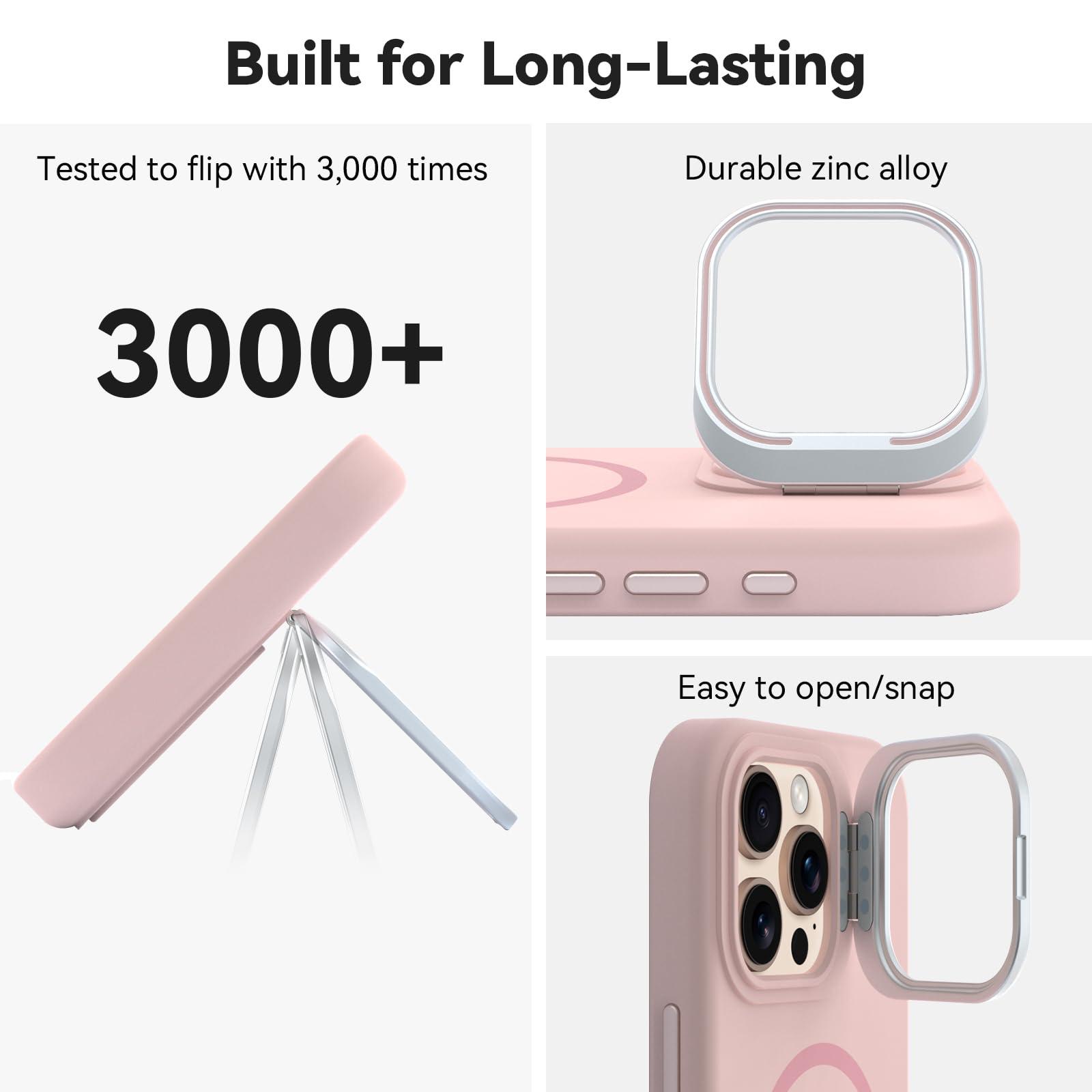 Vanxiliiy for iPhone 16 Pro Max Liquid Silicone Case with Invisible Camera Ring Stand Compatible with Magsafe, Slim Metal Buttons Anti-Impact Magnetic Protective Case for iPhone 16 Pro Max 6.9", Pink - Image 7