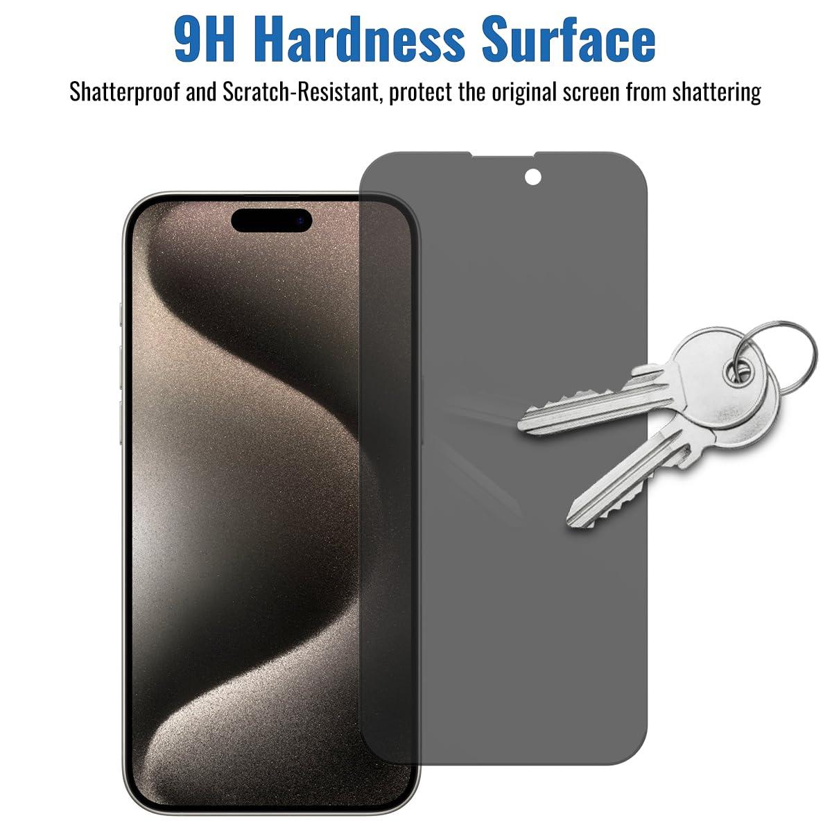 NEEPART 4 Pack Privacy Screen Protector for iPhone 15 Pro Max[6.7 inch], Sensor Protection, Dynamic Island Compatible, 9H Anti Spy Private Tempered Glass Film, Anti-Scratch, Case Friendly, Easy - Image 4
