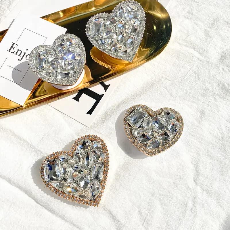 OnTheGrip Cute Cubic Diamond Heart Shape Design Collapsible Expandible Mobile Phone Grip Stand Holder for Smartphone Tablet Cell Phone Accessory (Gold Big) - Image 8