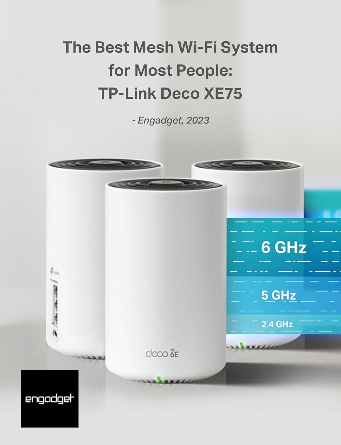 TP-Link Deco AXE5400 Tri-Band WiFi 6E Mesh System - Wi-Fi up to 7200 Sq.Ft, Engadget Rated Best Mesh For Most People, Replaces WiFi Router and Extender, AI-Driven Mesh New 6GHz Band, 3-Pack(Deco XE75) - Image 2