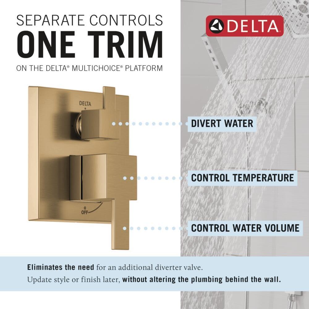 Delta Faucet Modern Raincan 2-Setting Square Shower System Including Rain Shower Head and Handheld Spray Gold, Rainfall Shower System Gold, Shower Valve and Trim Kit, Champagne Bronze 342701-CZ - Image 4