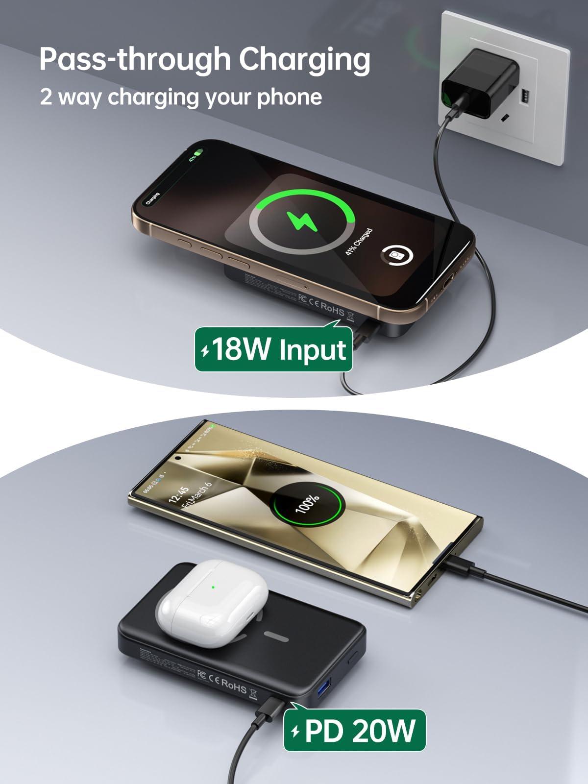 Mavulo 2 in 1 Wireless Portable Charger for Apple Watch and iPhone, 12000mAh Magnetic Power Bank 20W USB C Fast Charging Battery Pack for iPhone 16 15 14 13 12 Series Travel iWatch Charger - Image 4