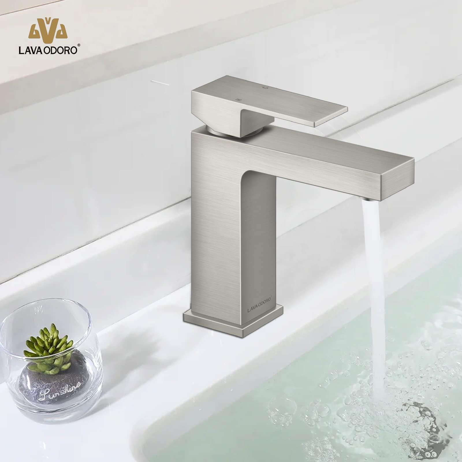 Lava Odoro Brushed Nickel Bathroom Faucet Single Hole, Brass Bathroom Sink Faucet Single Handle Vanity Faucet with Pop up Drain Assembly, Deck Plate Included, BF307-BN - Image 7