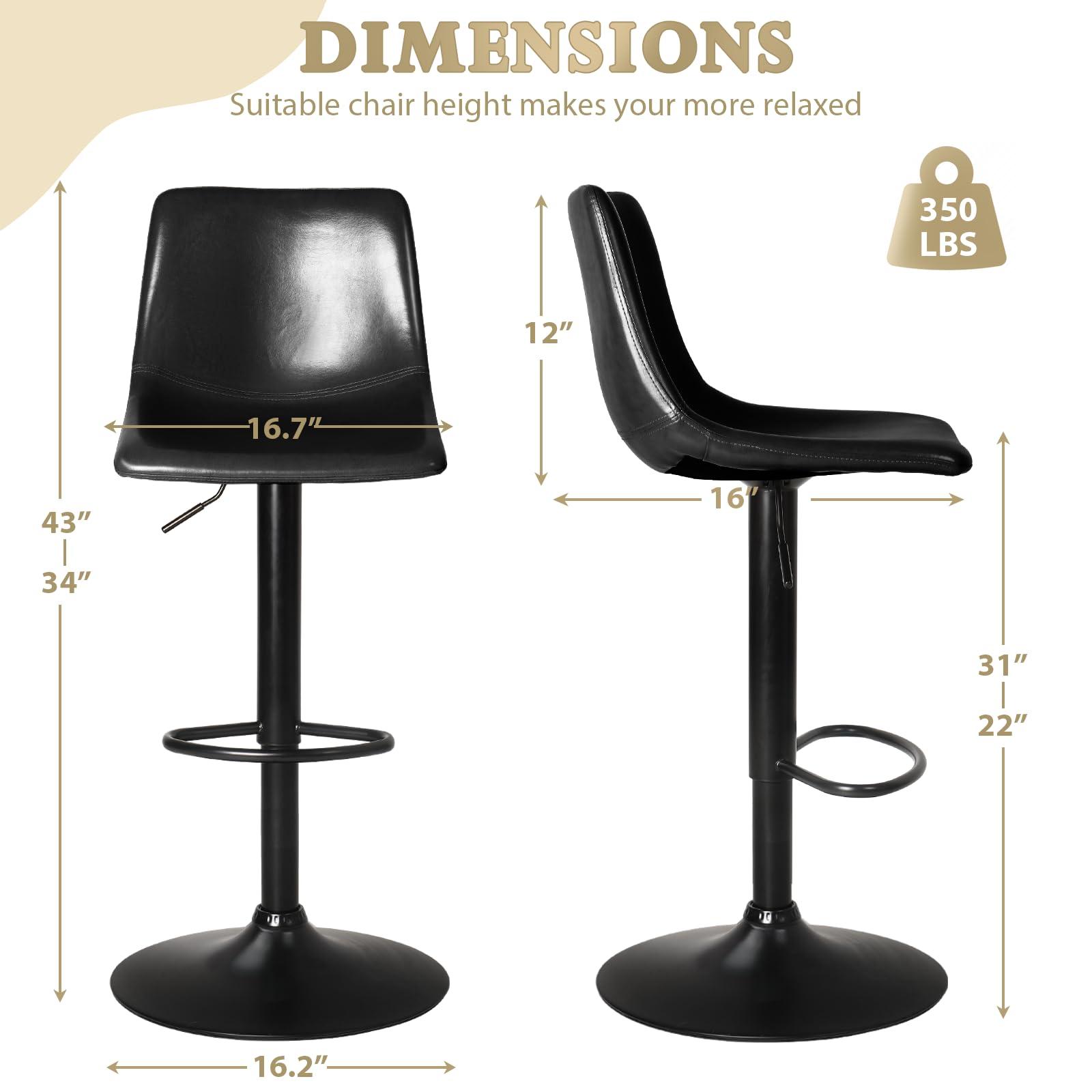 LEMBERI Bar Stools Set of 4, Modern Swivel Bar Chairs Barstools Counter Height with Backrest, Adjustable Faux Leather Upholstered Bar Stool for Kitchen Island (Black) - Image 2