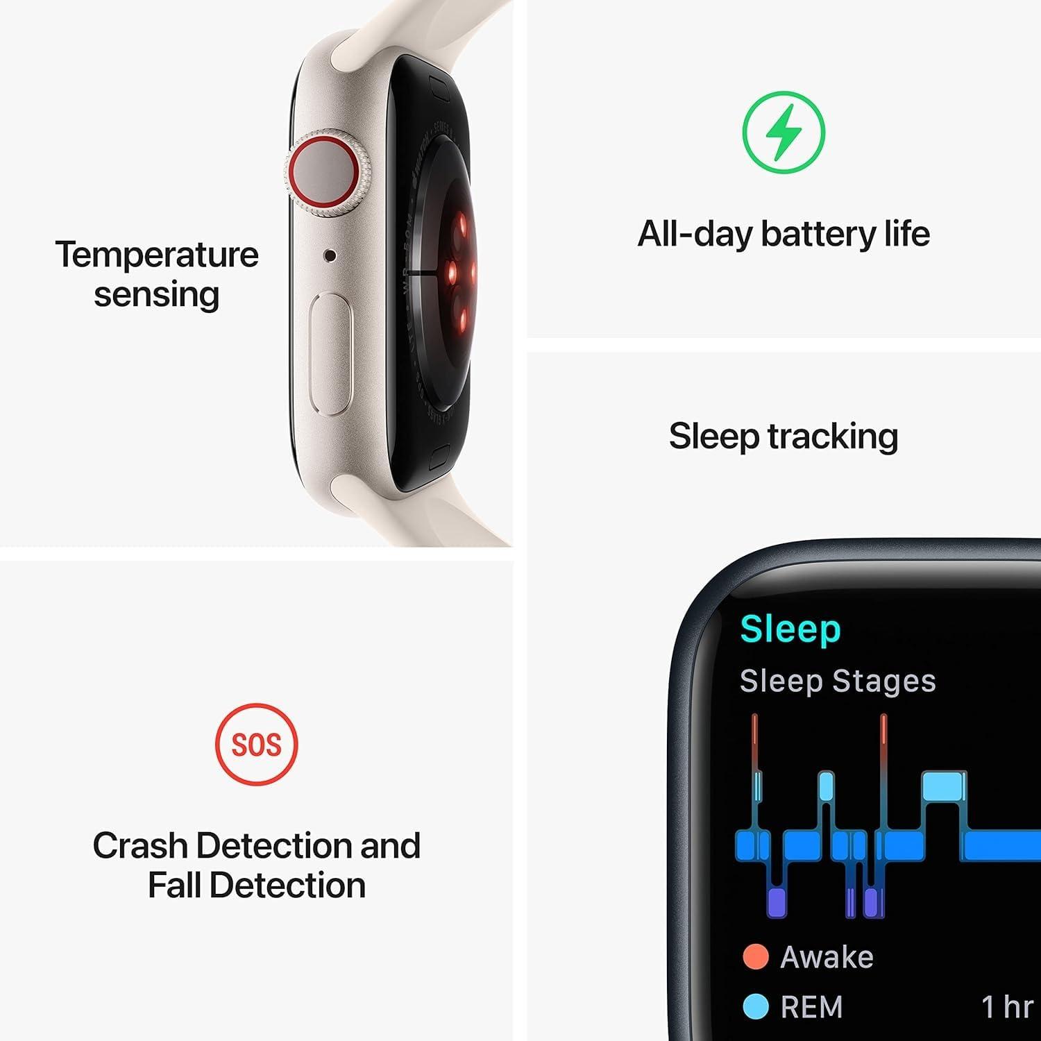 Apple Watch Series 8 [GPS, 41mm] - Starlight Aluminum Case with Starlight Sport Ban, M/L (Renewed) - Image 4