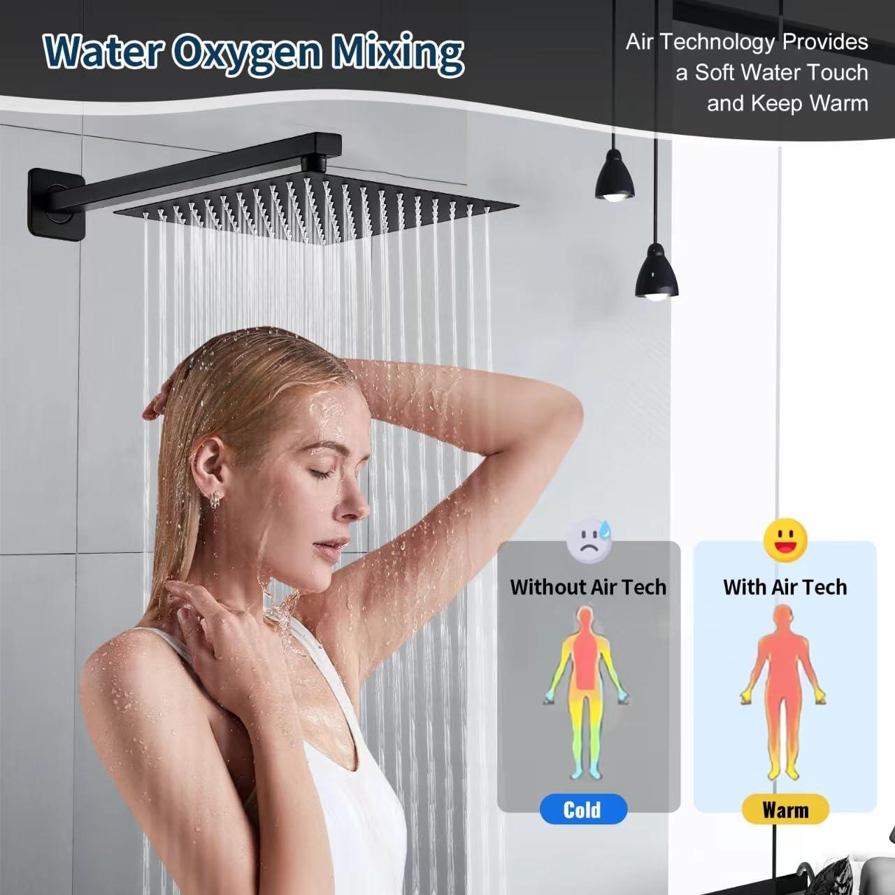BALLEERUN Shower Faucet Kit 10-Inch Matte Black Showerhead and Handle Kit Bathroom Deluxe Rain Shower Combo Kit with Square Rain Showerhead and High-Pressure Handheld Sprayer Shower Valve - Image 4