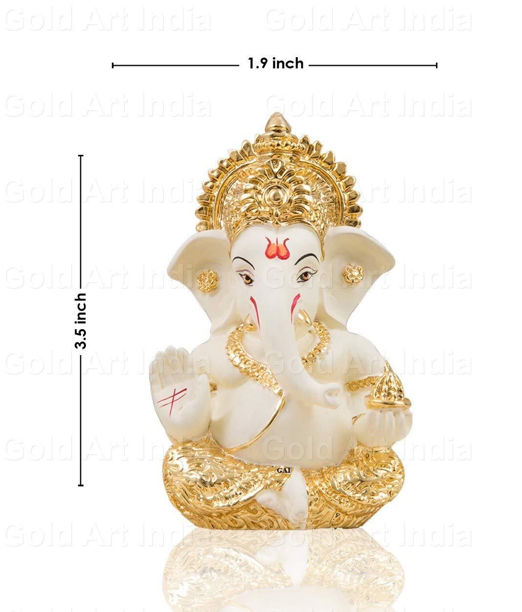 Gold Art India Gold and Silver Ganesh Idol for Car Dashboard Ganesha Murti Ganpati Idol for Home Decor Puja Lord Ganesh Statue Gift for Office Desk Puja Room Figurine (Gold and Cream) - Image 2
