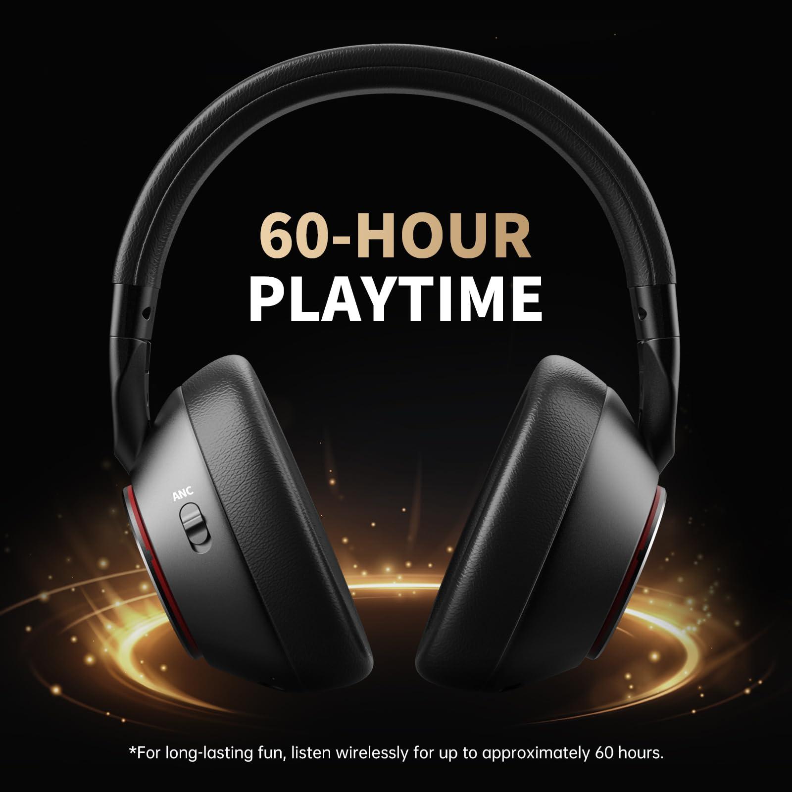 UNIVEGET Upgraded Bluetooth Wireless Over-Ear Headphones with Microphone, 60 Hour Playtime, Foldable, Black - Image 5
