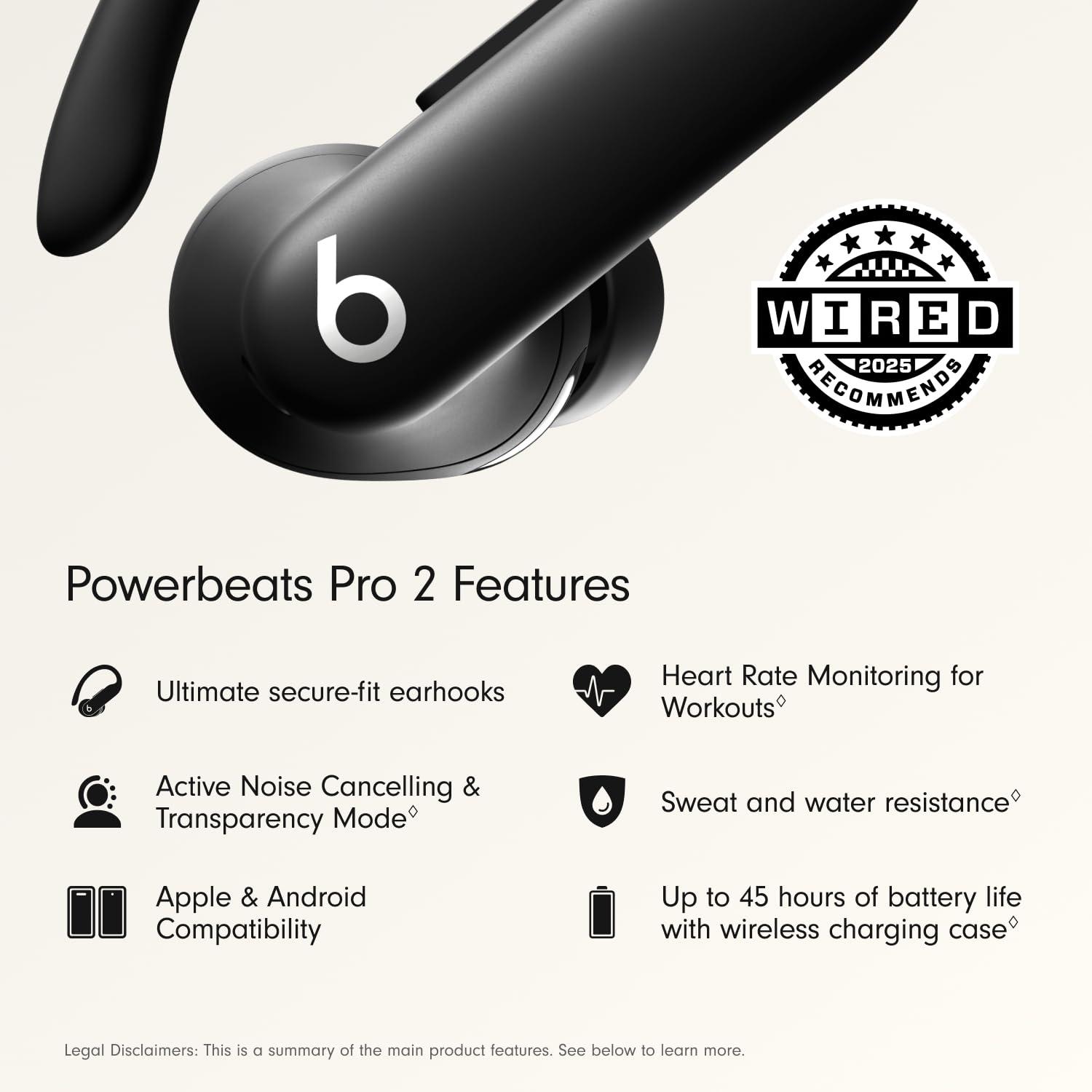 Beats Powerbeats Pro 2 Wireless Bluetooth Earbuds - Noise Cancelling, Heart Rate Monitor, IPX4, Up to 45H Battery & Charging Case, Works with Apple & Android - Jet Black - Image 2