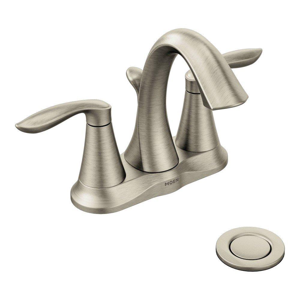 Moen Eva Brushed Nickel Two-Handle 4-Inch Centerset Bathroom Faucet with Drain Assembly, Bathroom Faucets for Sink 3-Hole, 6410BN - Image 4