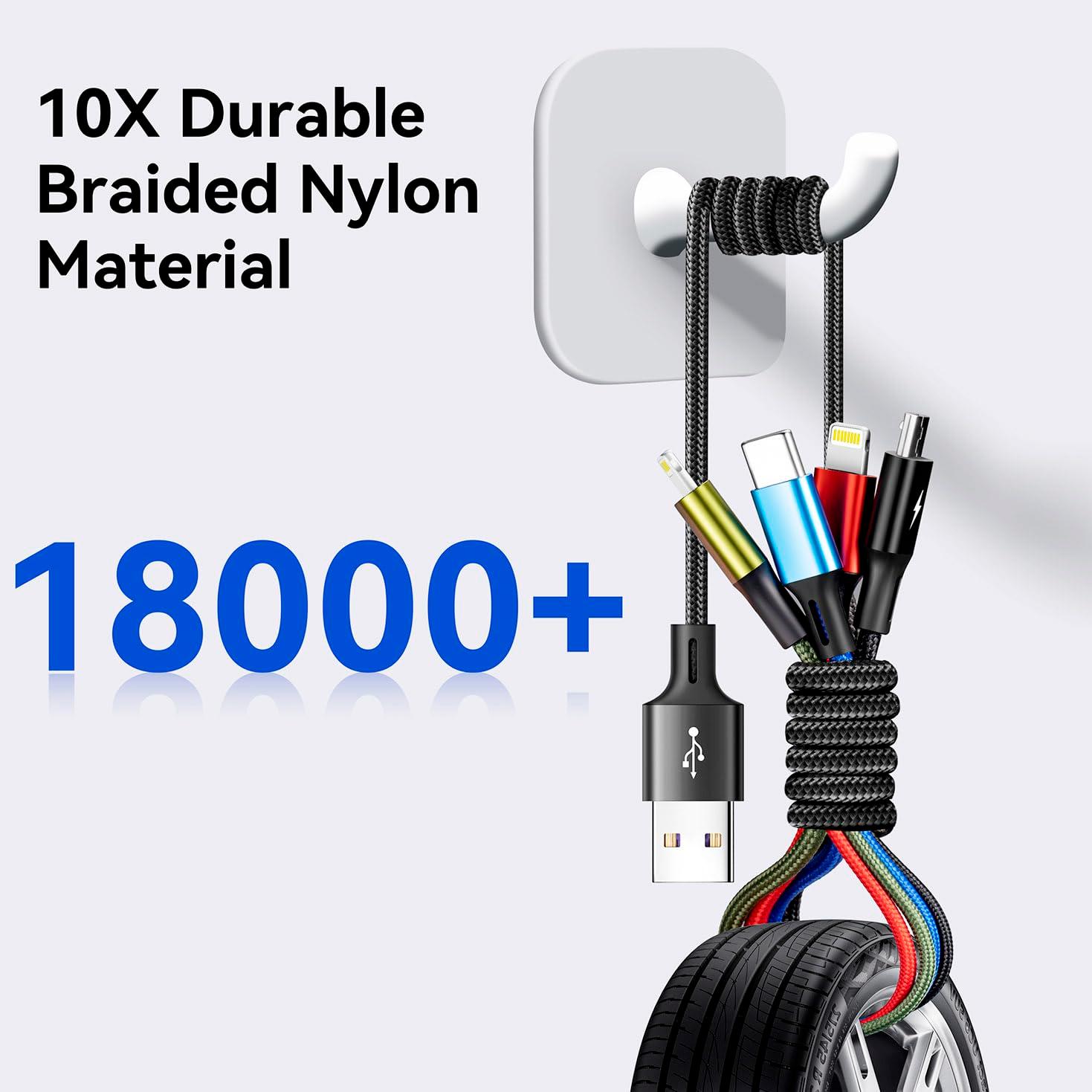 Multi Charging Cable 3.5A Multiple Charger Cable Braided 4 in 1 Multi USB Cable Fast Charging Cord with IP/Type C/Micro Ports for Cell Phones/iPhone Series/Tablets/Samsung Galaxy & More (2Pack 4Ft) - Image 6