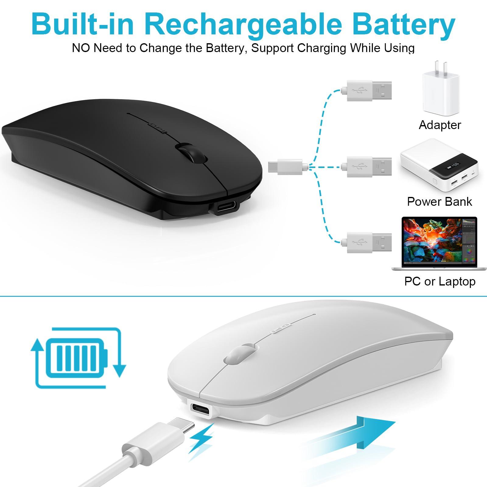 Bluetooth Wireless Mouse for MacBook Air Mac Pro Laptop Computer iPad Pad PC Optical Rechargeable Silent Mouse with Dual Mode Switch Mouse Bluetooth 5.2/3.0 and 2.4GHz USB Type-C Receiver (Silvery) - Image 6